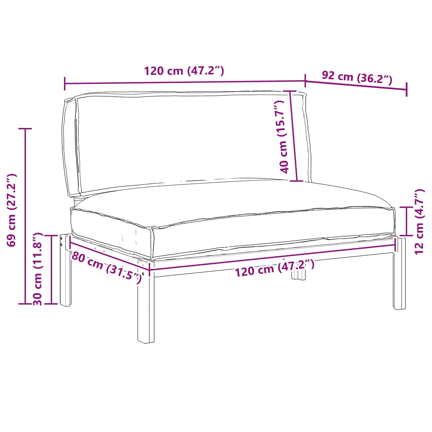 Sofa Set Mit Kissen 120 X 92 X 69 Cm Massivholz Akazie