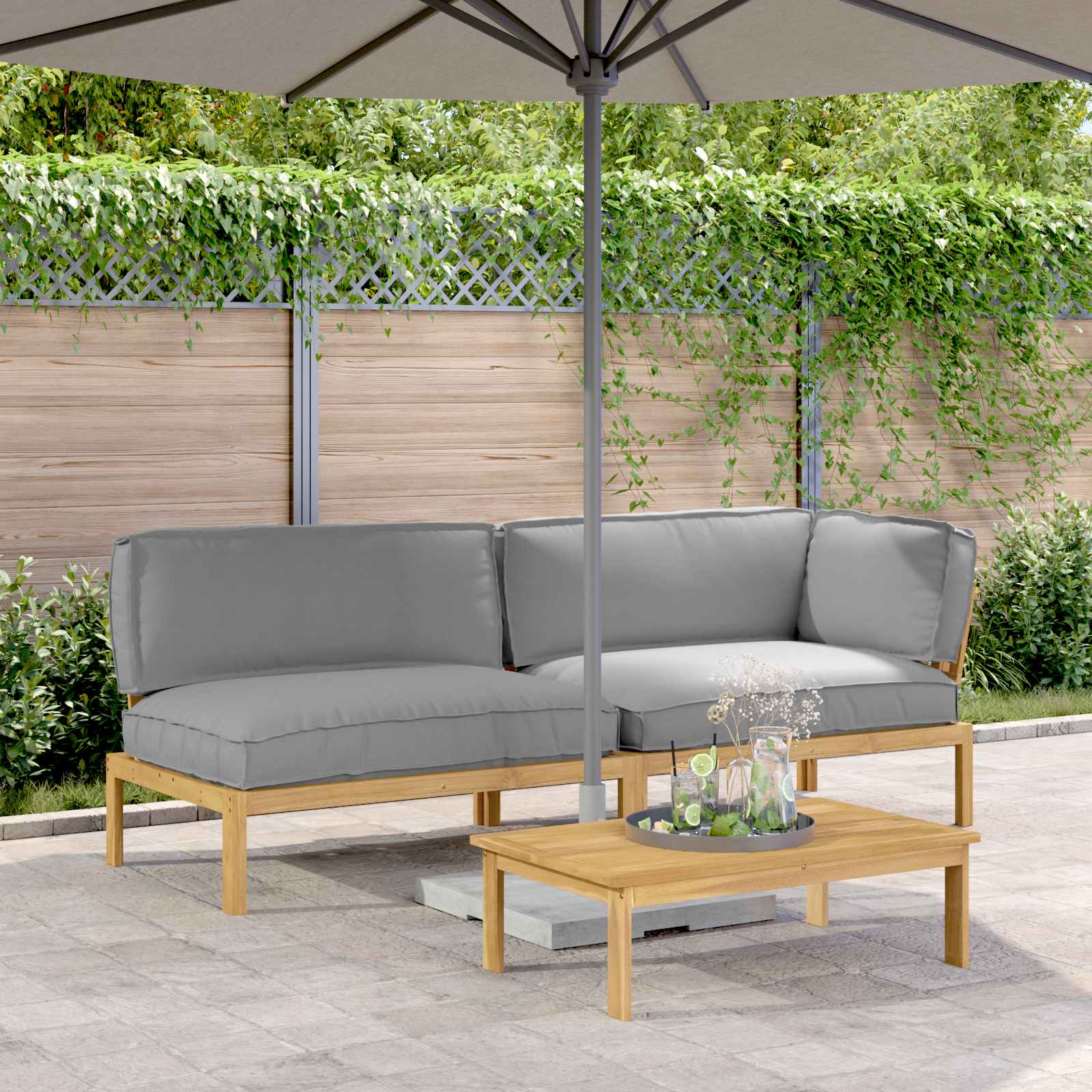 Sofa Set Mit Kissen Uni 4 Pcs Massivholz Akazie