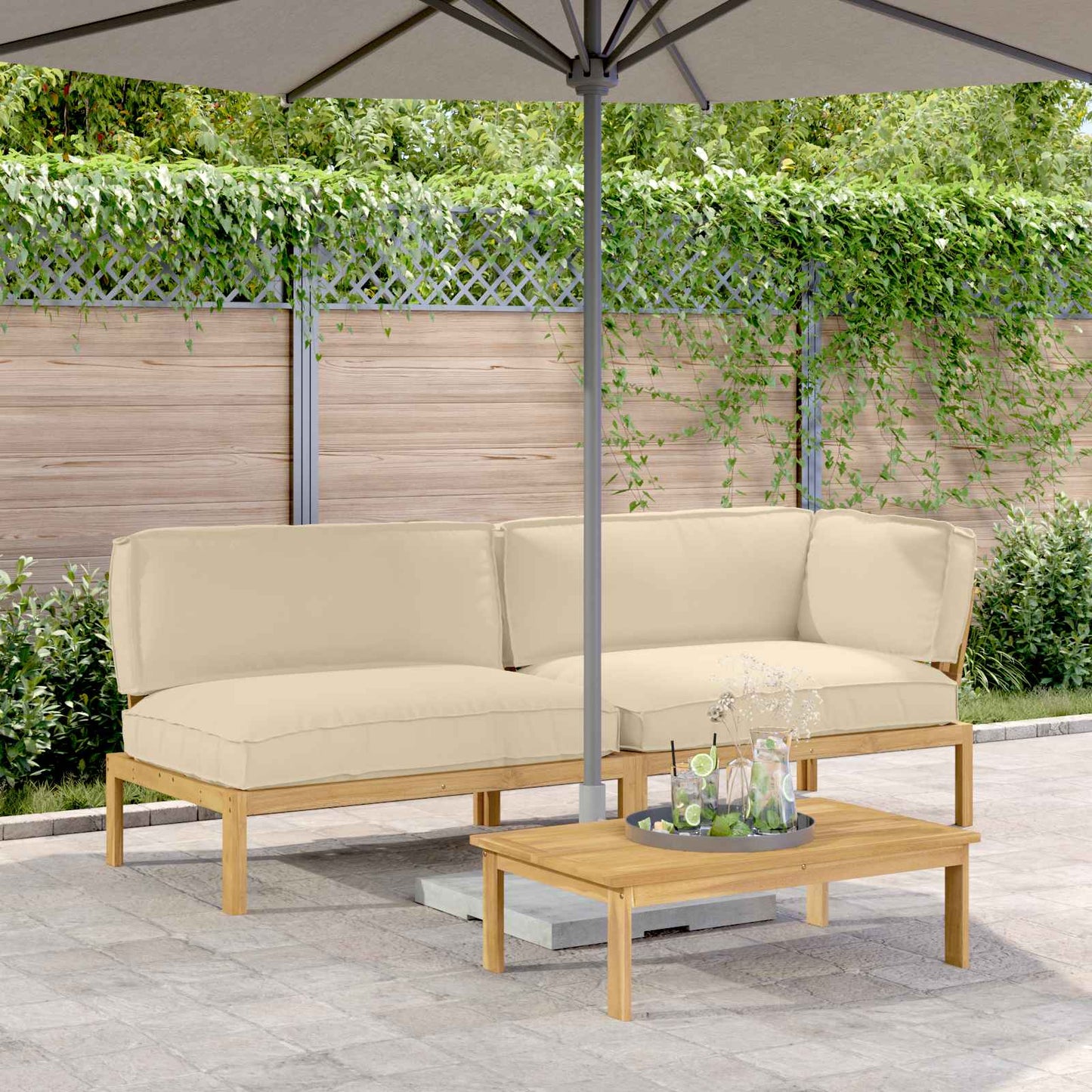 Sofa Set Mit Kissen Uni 4 Pcs Massivholz Akazie