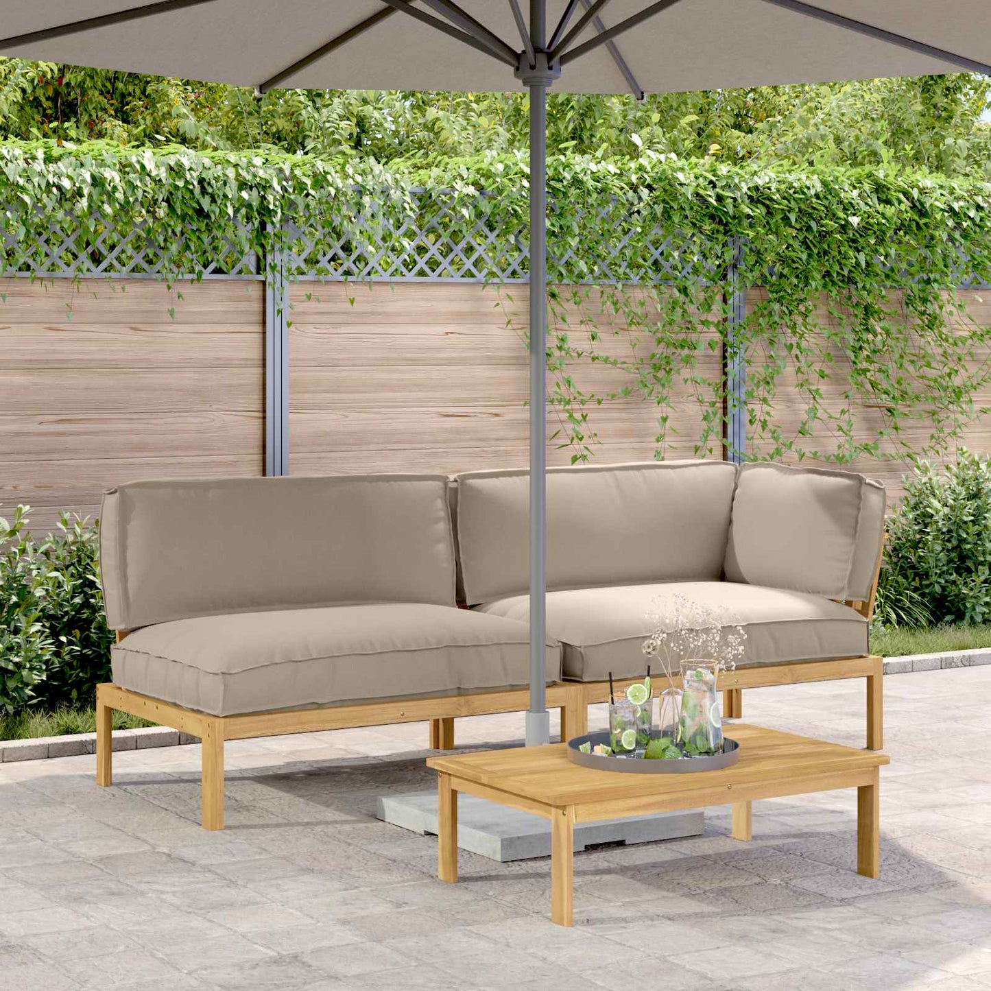 Sofa Set Mit Kissen Uni 4 Pcs Massivholz Akazie