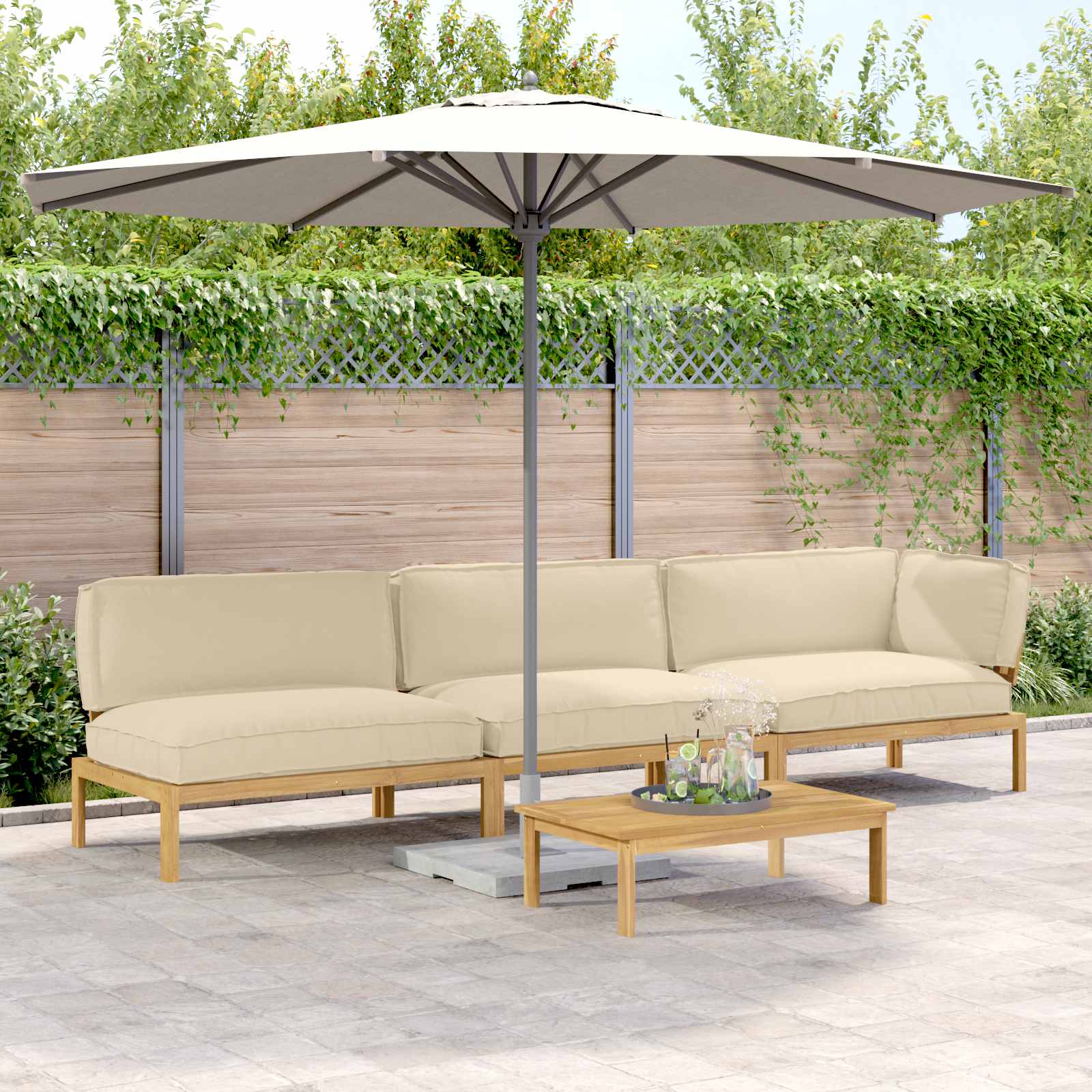 Sofa Set Mit Kissen Uni 4 Pcs Massivholz Akazie