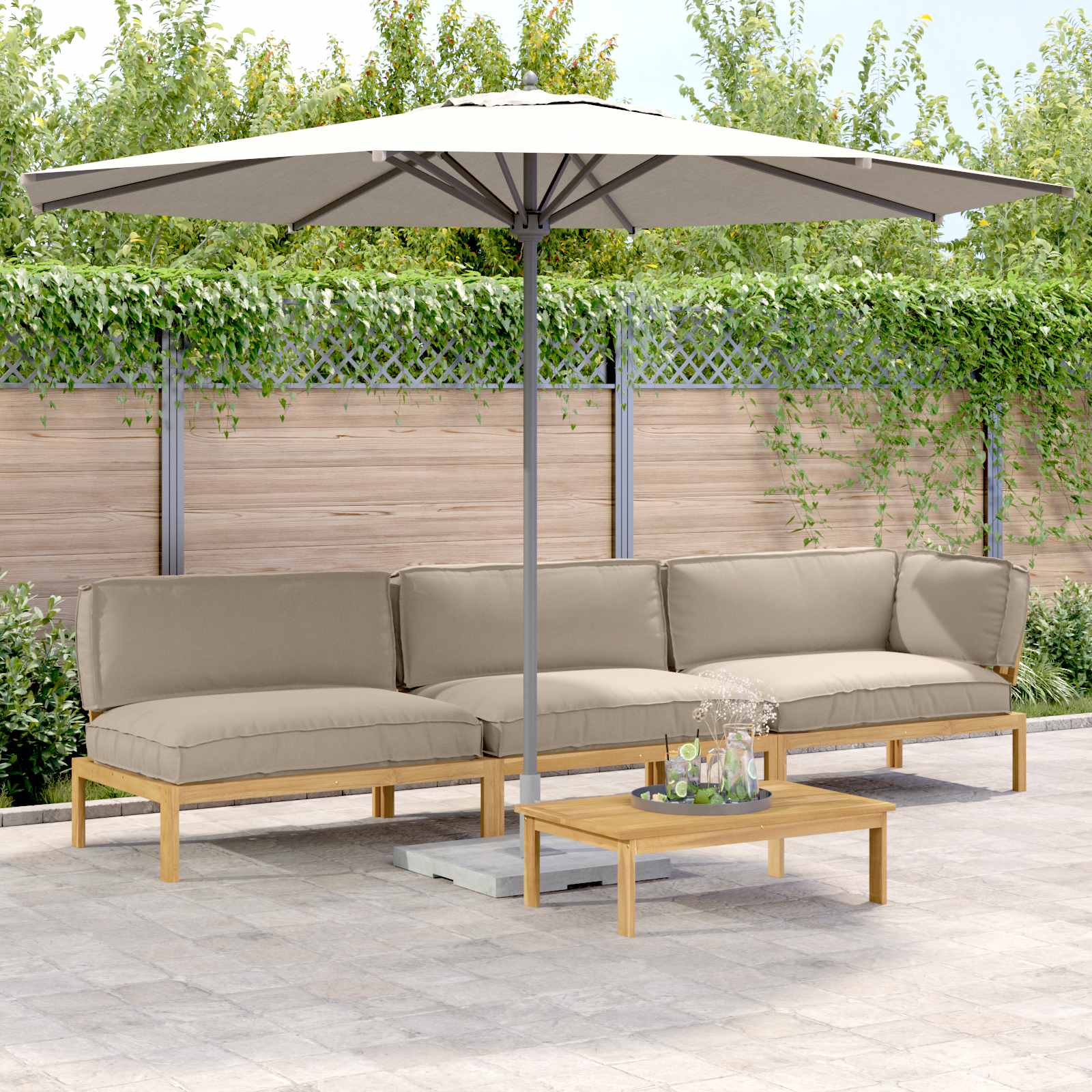 Sofa Set Mit Kissen Uni 4 Pcs Massivholz Akazie