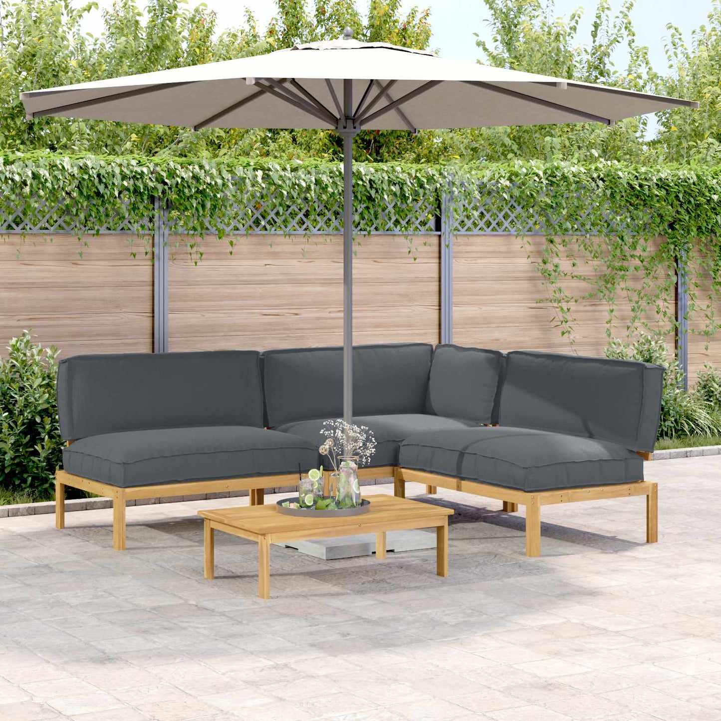 Sofa Set Mit Kissen Uni 4 Pcs Massivholz Akazie