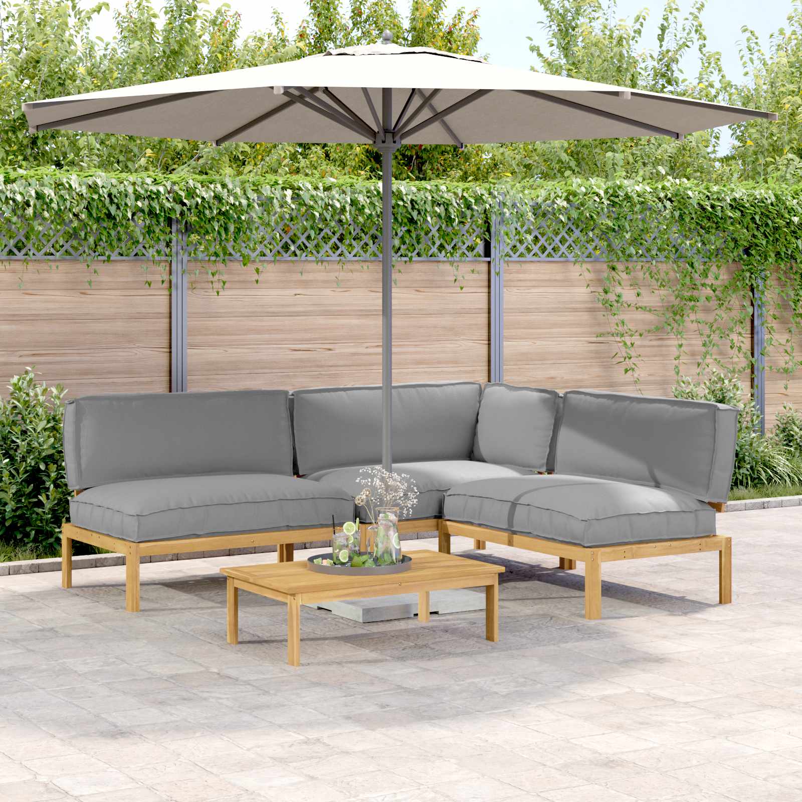 Sofa Set Mit Kissen Uni 4 Pcs Massivholz Akazie
