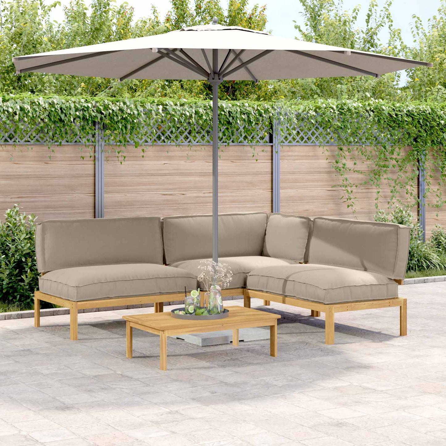 Sofa Set Mit Kissen Uni 4 Pcs Massivholz Akazie
