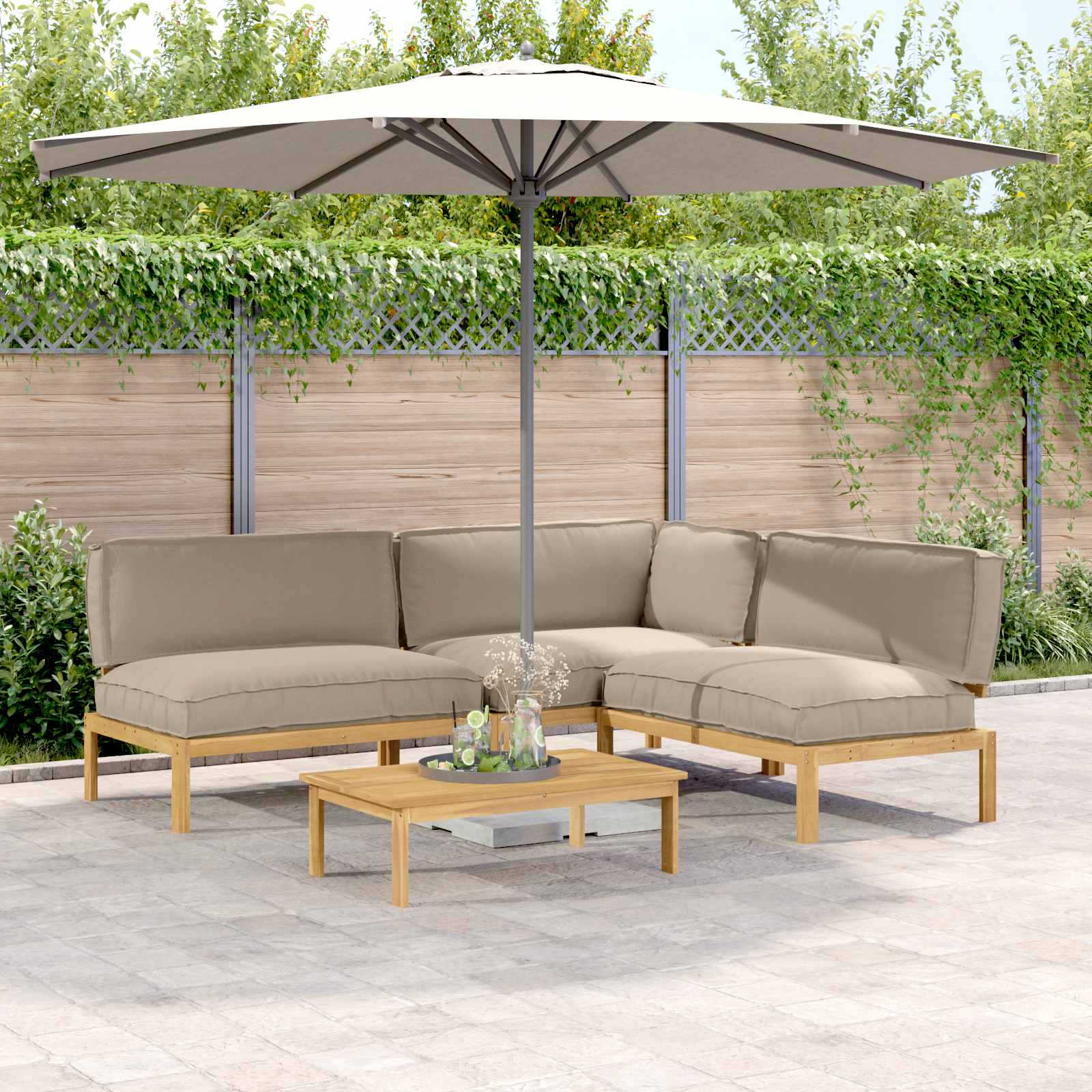 Sofa Set Mit Kissen Uni 4 Pcs Massivholz Akazie