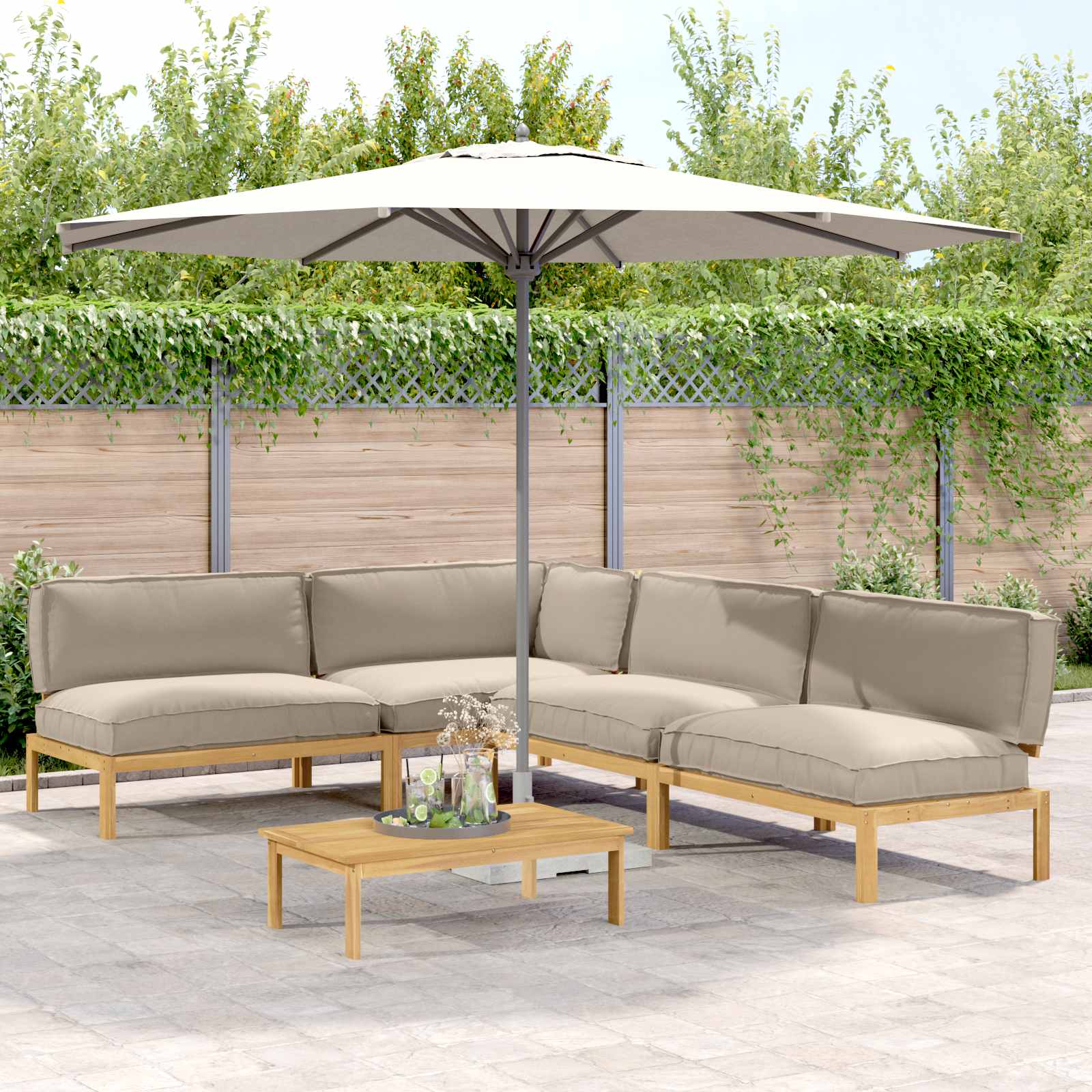 Sofa Set Mit Kissen Uni 4 Pcs Massivholz Akazie