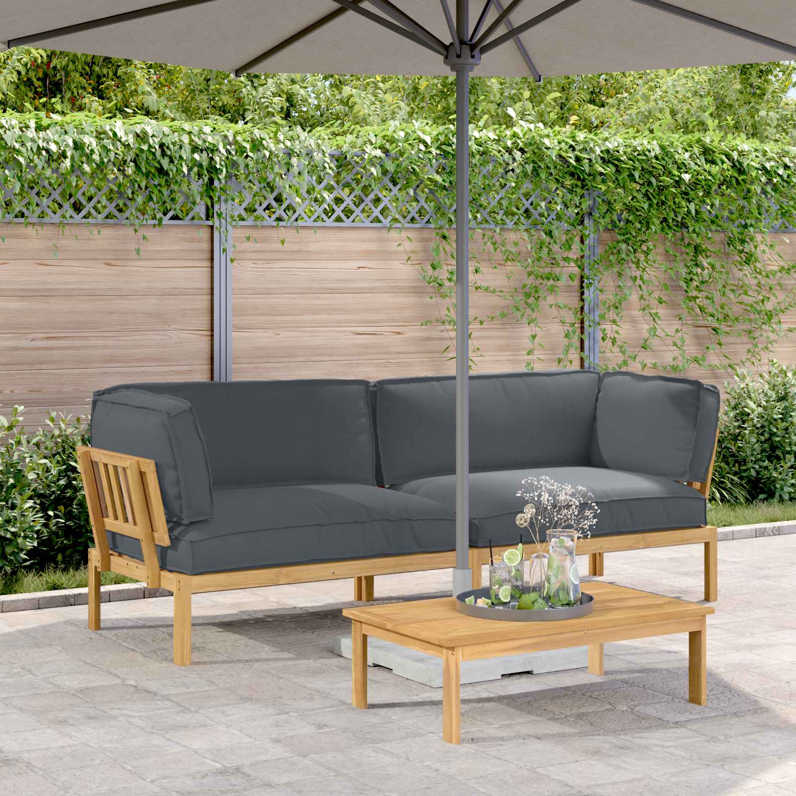 Sofa Set Mit Kissen Uni 4 Pcs Massivholz Akazie