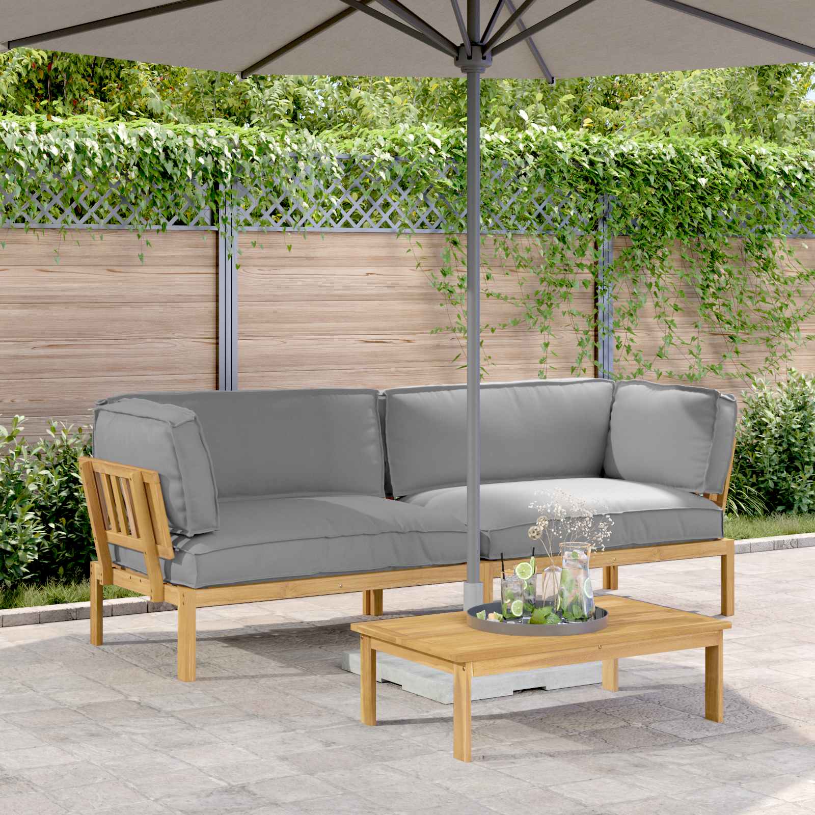 Sofa Set Mit Kissen Uni 4 Pcs Massivholz Akazie