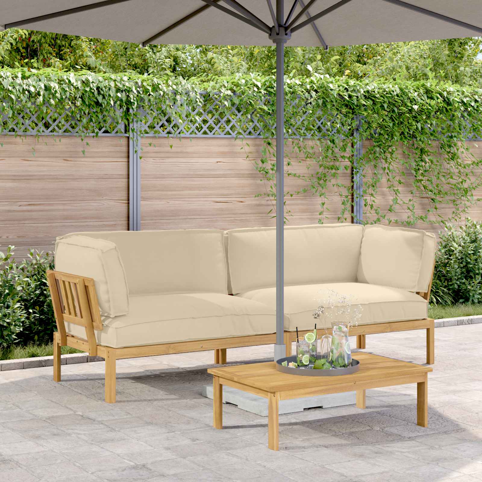 Sofa Set Mit Kissen Uni 4 Pcs Massivholz Akazie