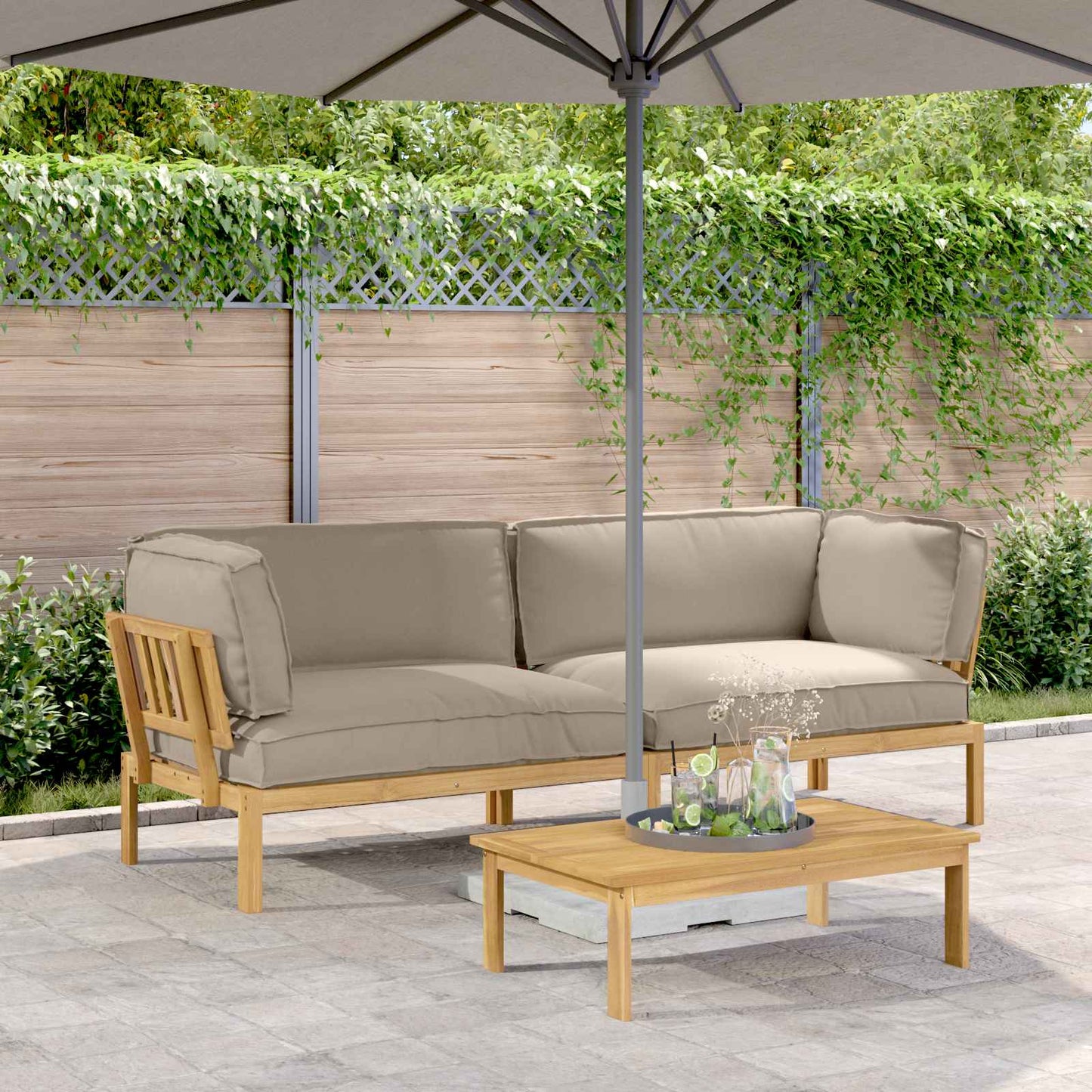 Sofa Set Mit Kissen Uni 4 Pcs Massivholz Akazie