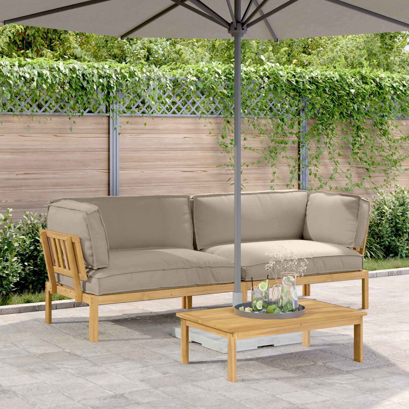 Sofa Set Mit Kissen Uni 4 Pcs Massivholz Akazie