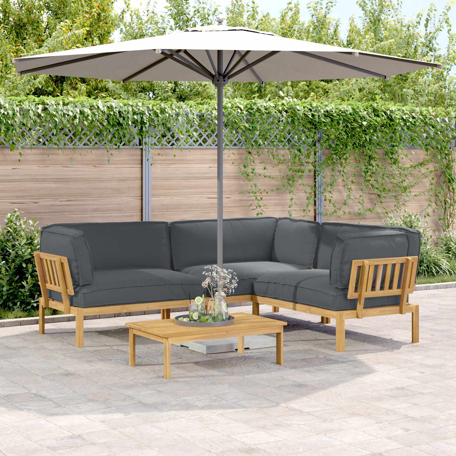 Sofa Set Mit Kissen Uni 4 Pcs Massivholz Akazie