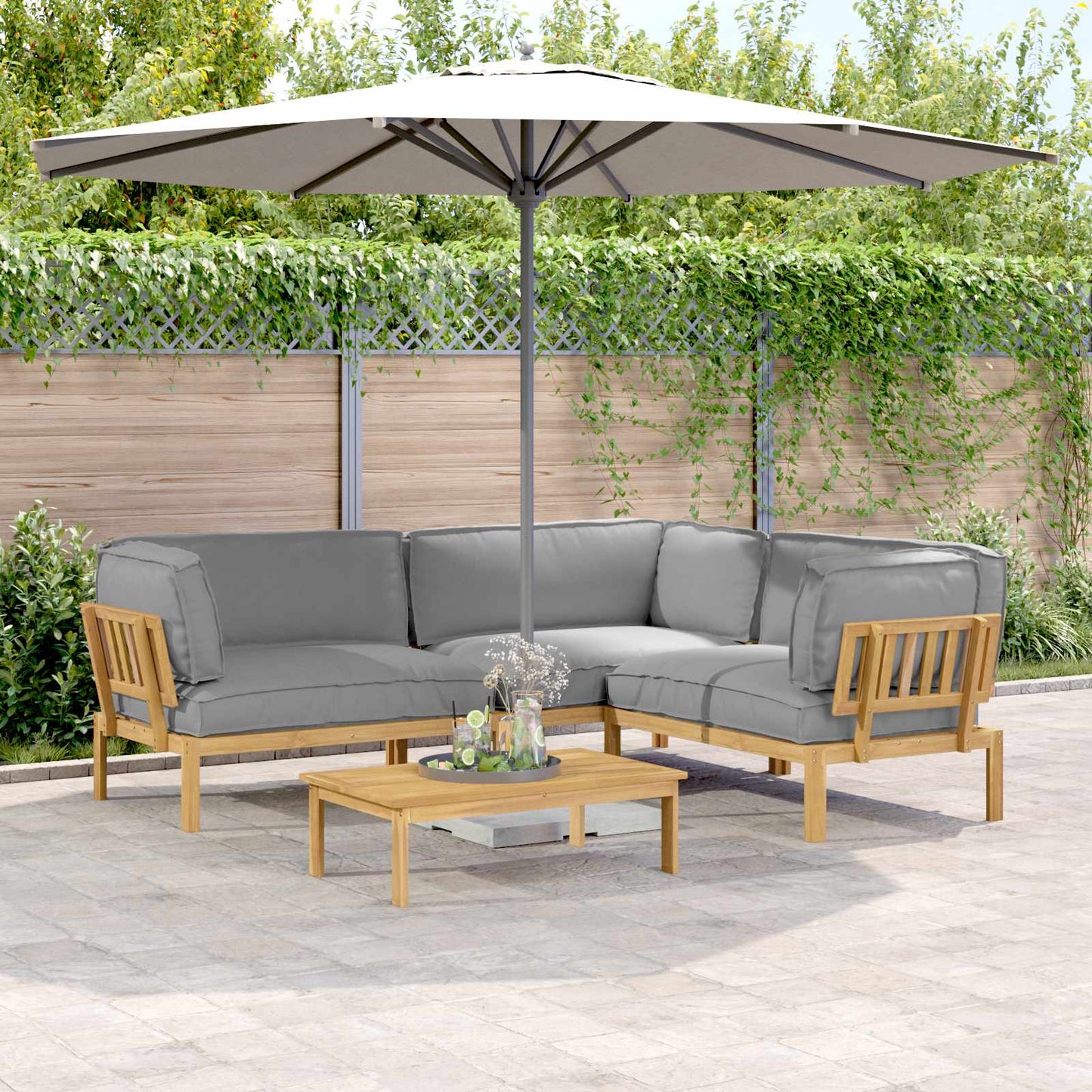 Sofa Set Mit Kissen Uni 4 Pcs Massivholz Akazie