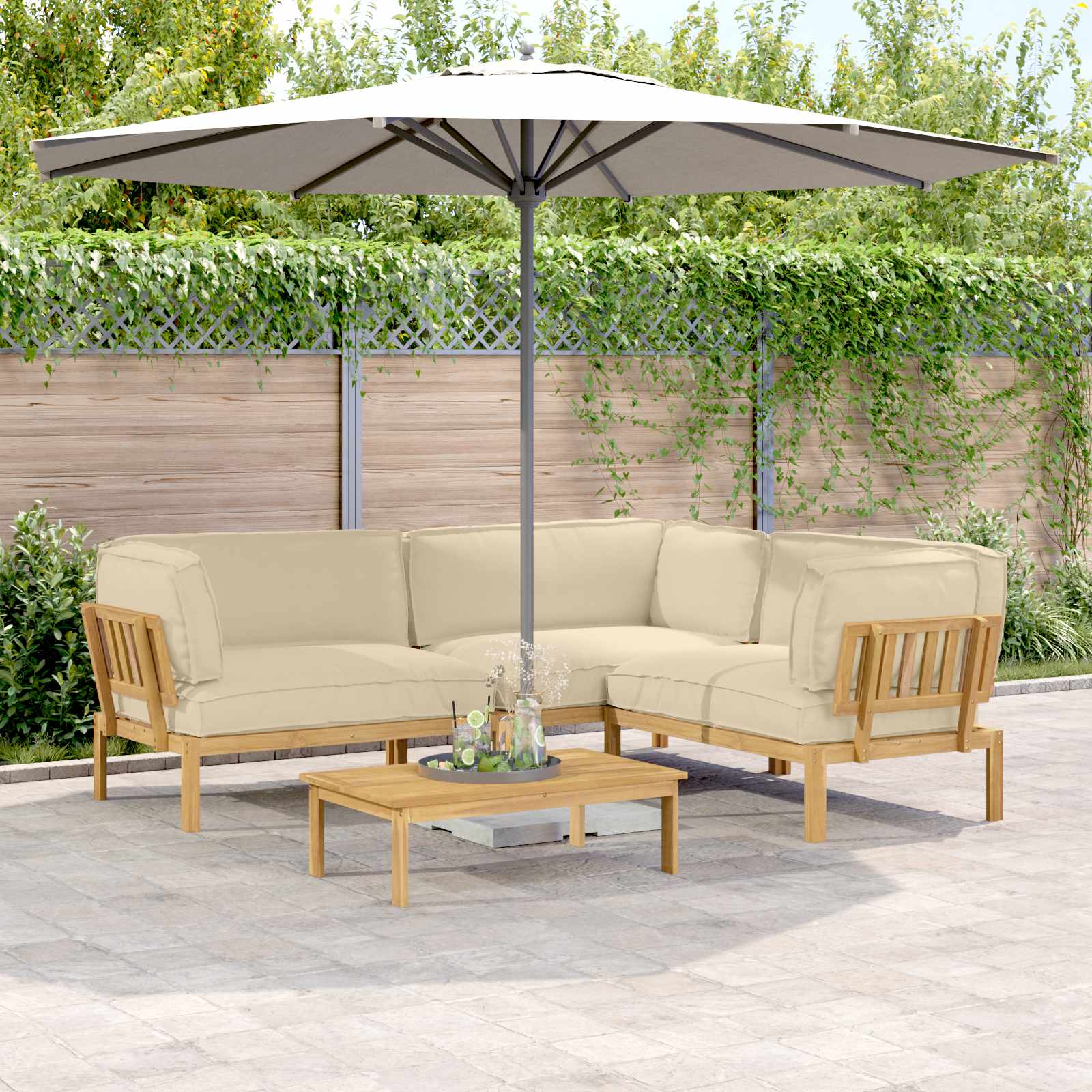 Sofa Set Mit Kissen Uni 4 Pcs Massivholz Akazie