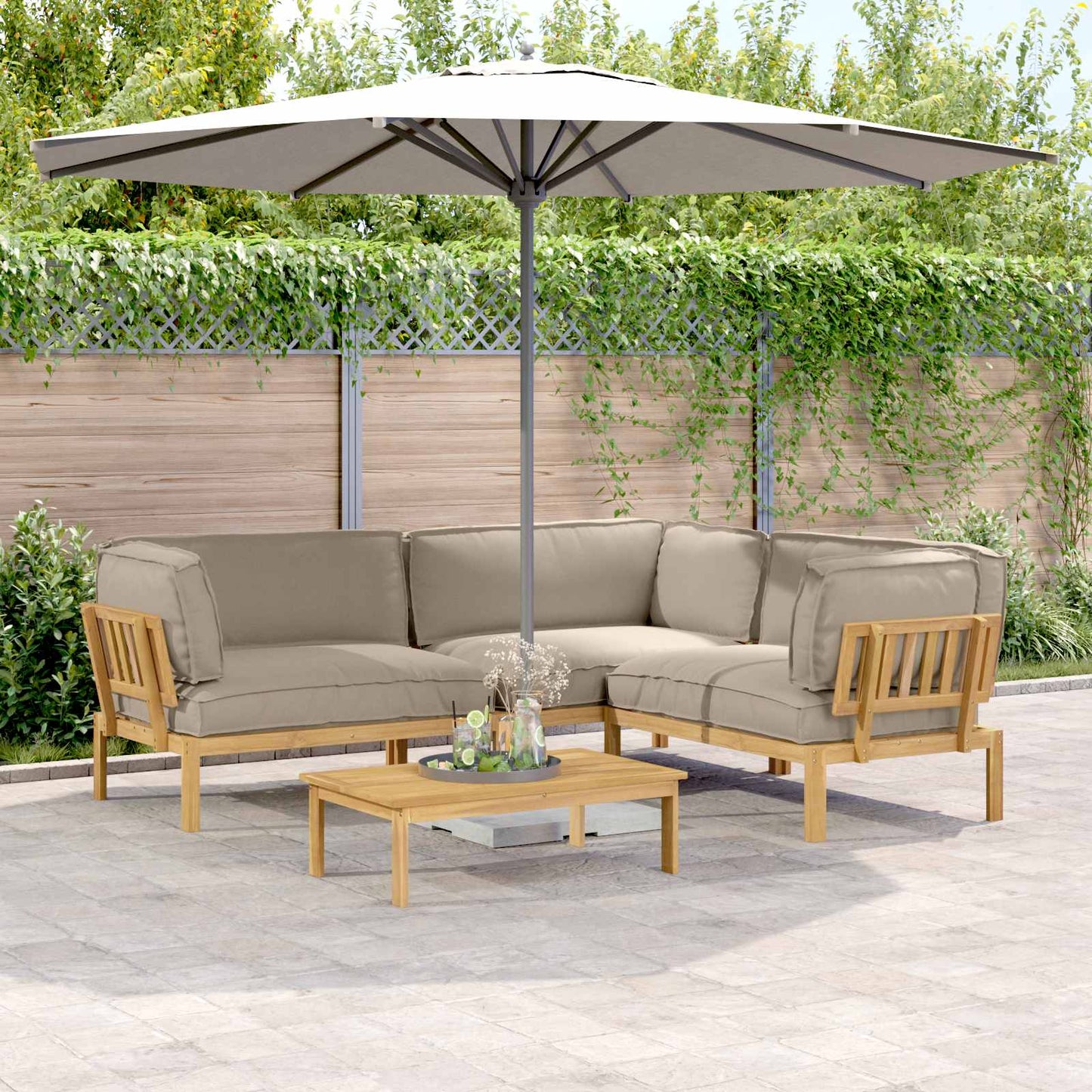 Sofa Set Mit Kissen Uni 4 Pcs Massivholz Akazie