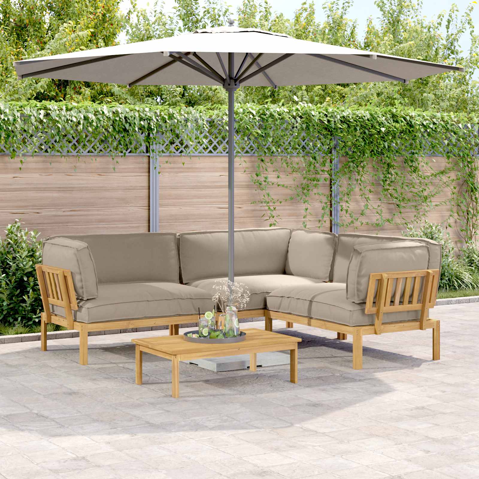 Sofa Set Mit Kissen Uni 4 Pcs Massivholz Akazie