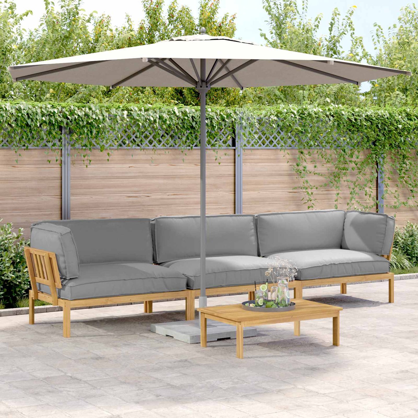 Sofa Set Mit Kissen Uni 4 Pcs Massivholz Akazie