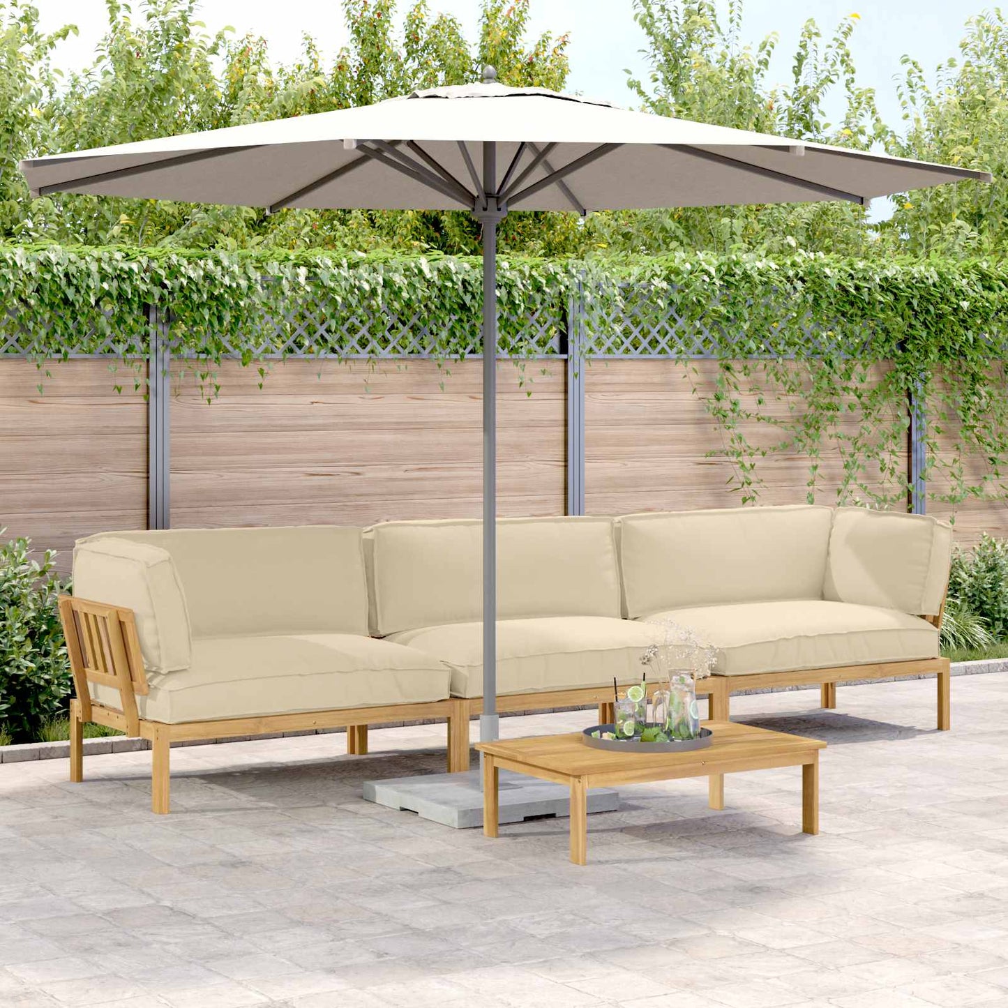 Sofa Set Mit Kissen Uni 4 Pcs Massivholz Akazie