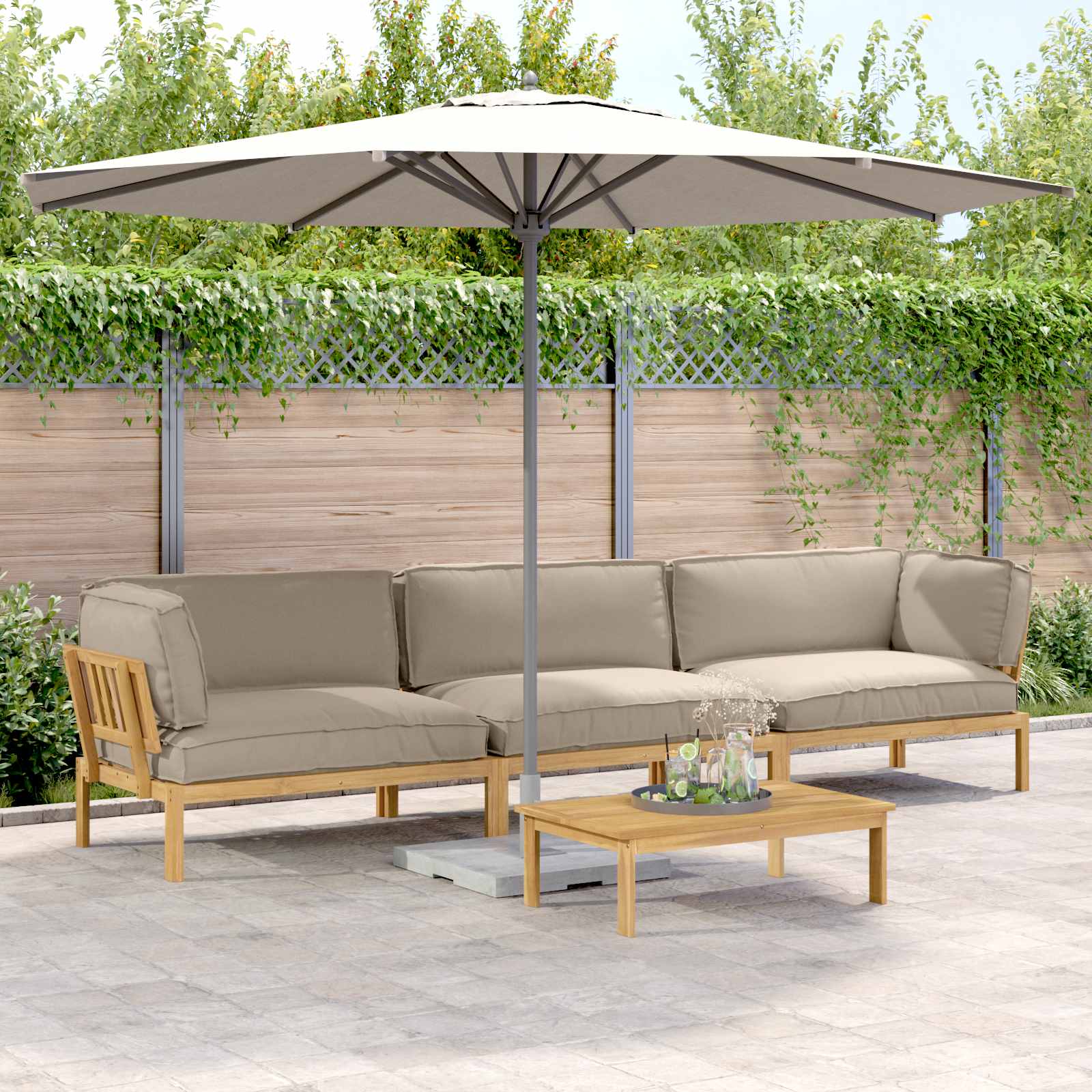 Sofa Set Mit Kissen Uni 4 Pcs Massivholz Akazie