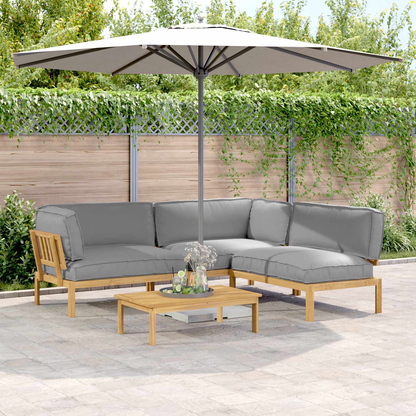 Sofa Set Mit Kissen Uni 4 Pcs Massivholz Akazie