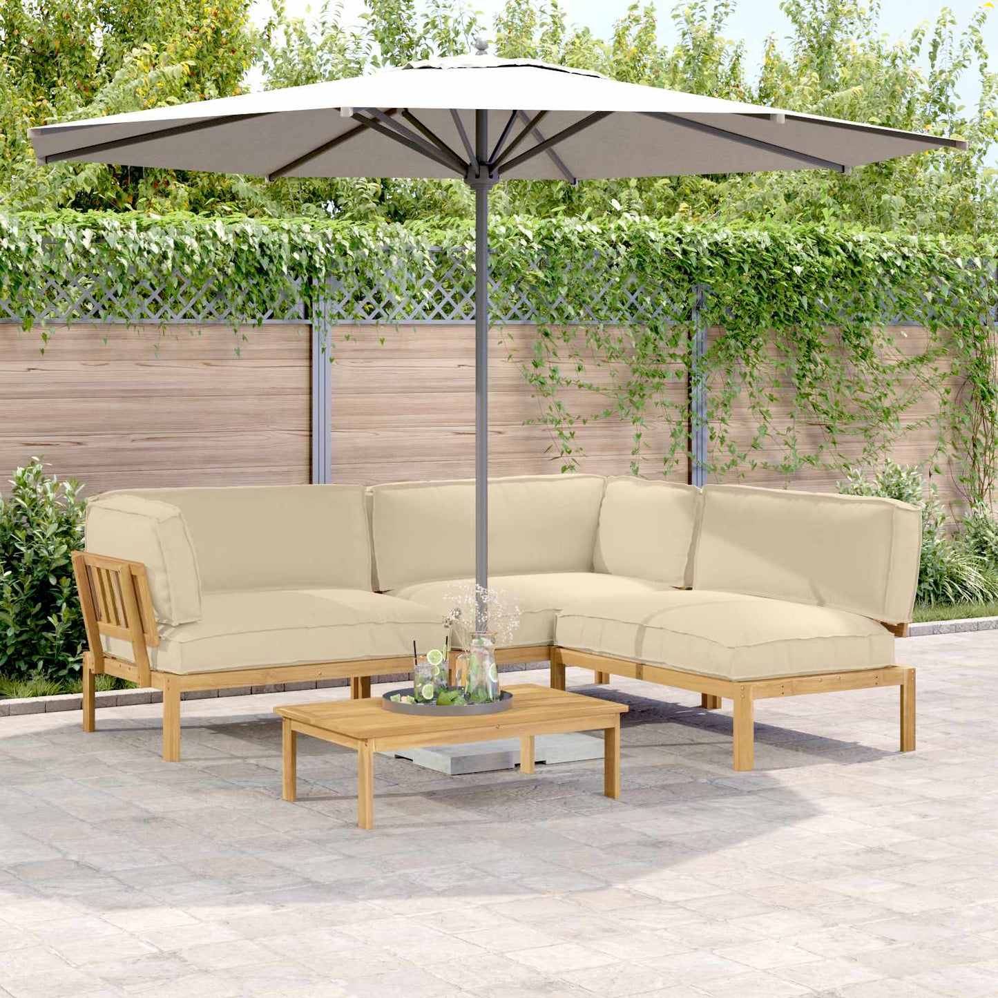 Sofa Set Mit Kissen Uni 4 Pcs Massivholz Akazie