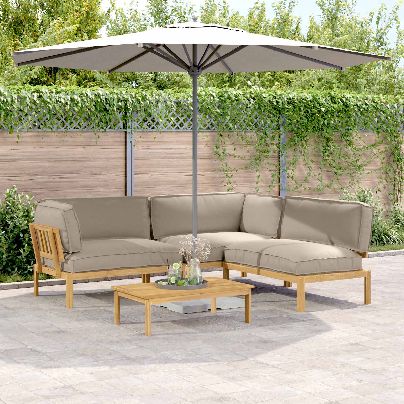 Sofa Set Mit Kissen Uni 4 Pcs Massivholz Akazie