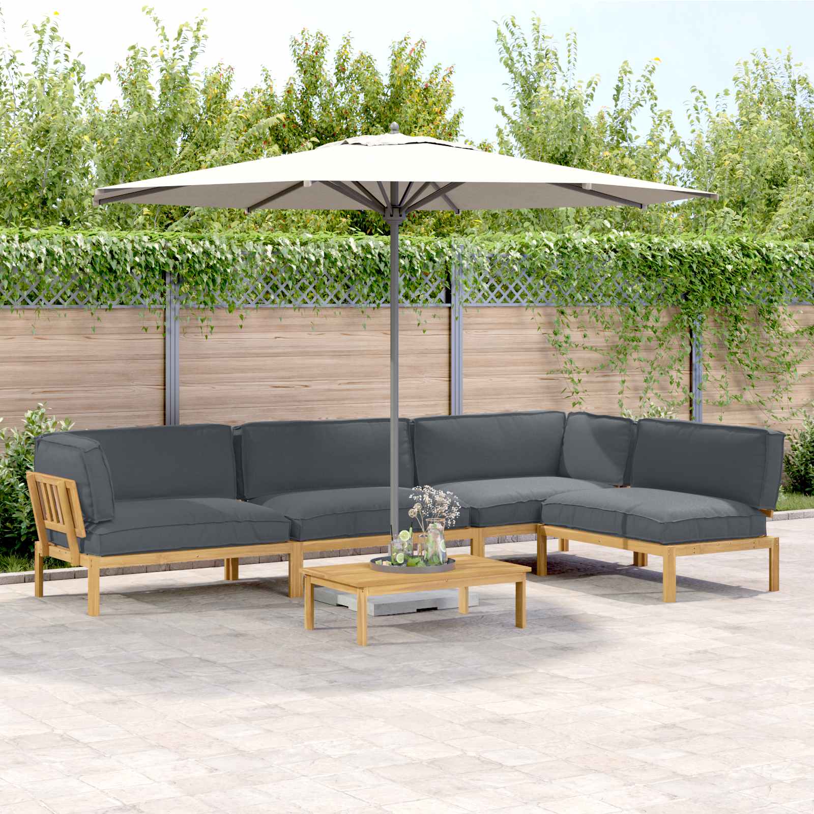 Sofa Set Mit Kissen Uni 4 Pcs Massivholz Akazie