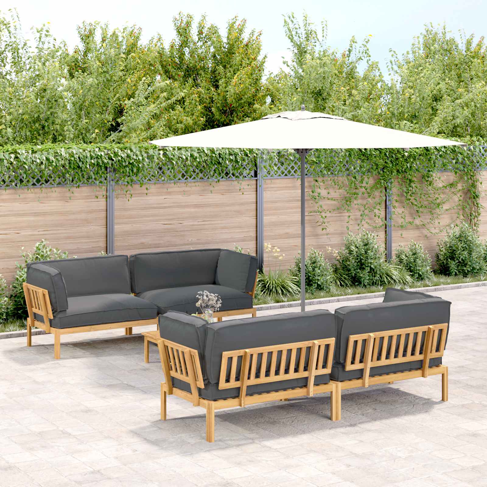Sofa Set Mit Kissen Uni 4 Pcs Massivholz Akazie