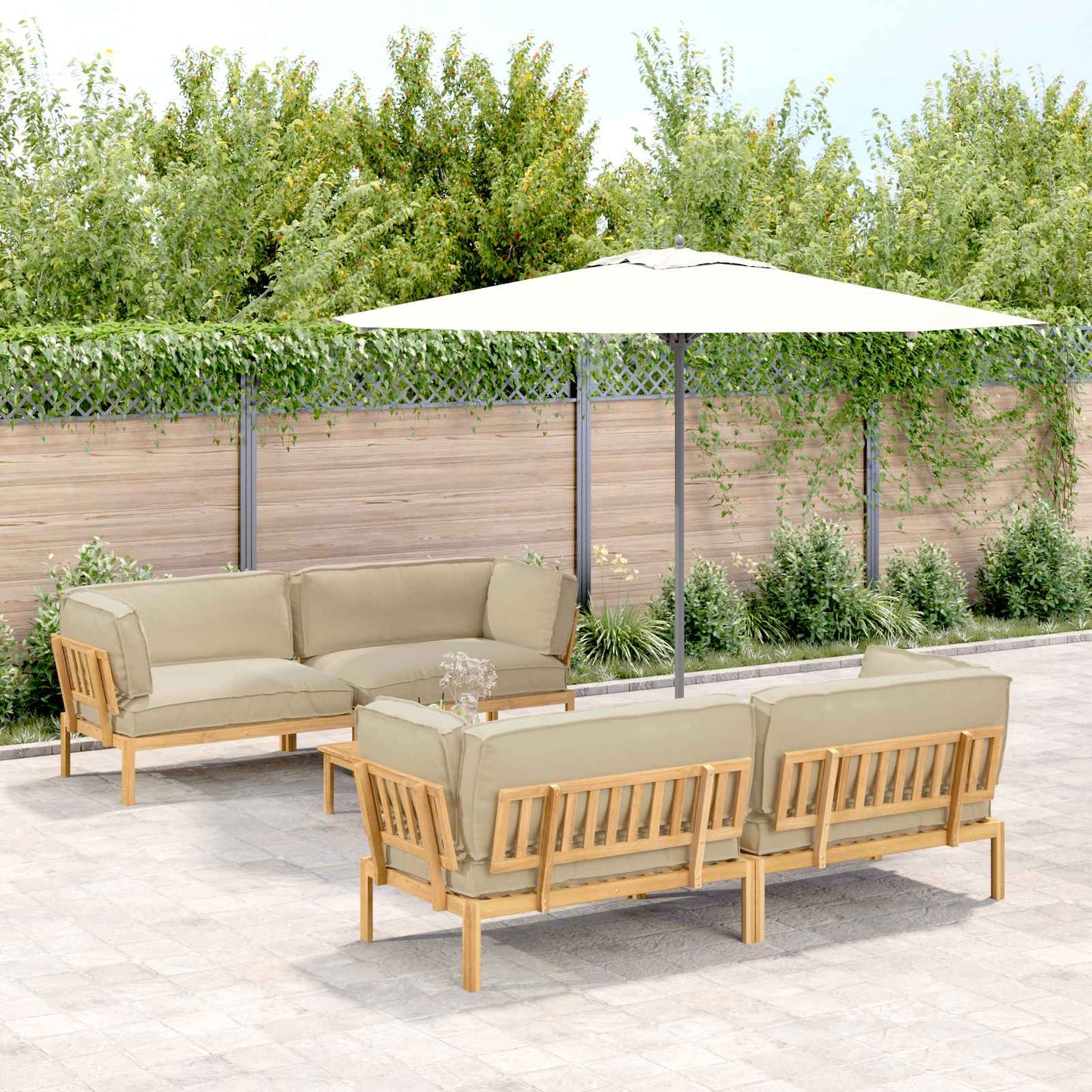 Sofa Set Mit Kissen Uni 4 Pcs Massivholz Akazie