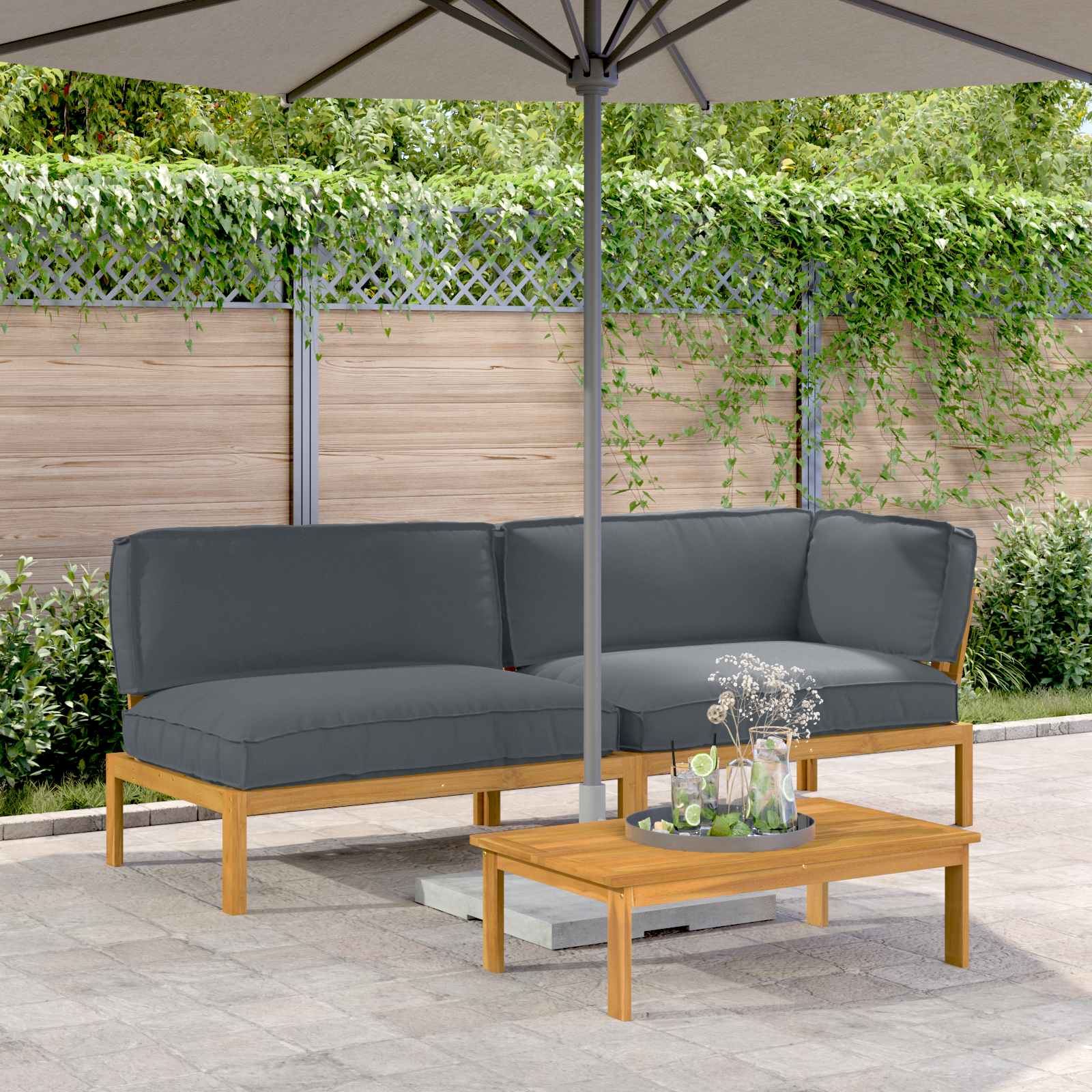 Sofa Set Mit Kissen Uni 4 Pcs Massivholz Akazie