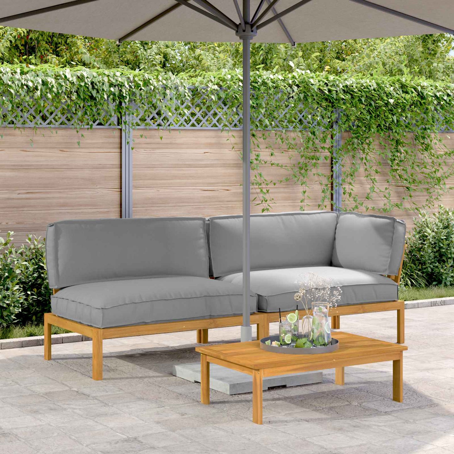 Sofa Set Mit Kissen Uni 4 Pcs Massivholz Akazie
