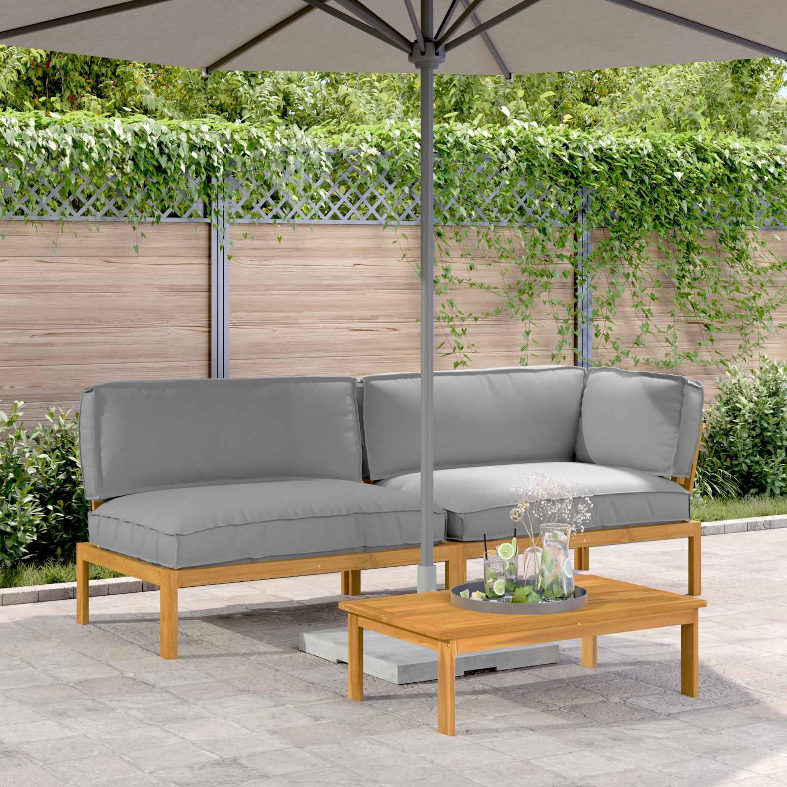 Sofa Set Mit Kissen Uni 4 Pcs Massivholz Akazie