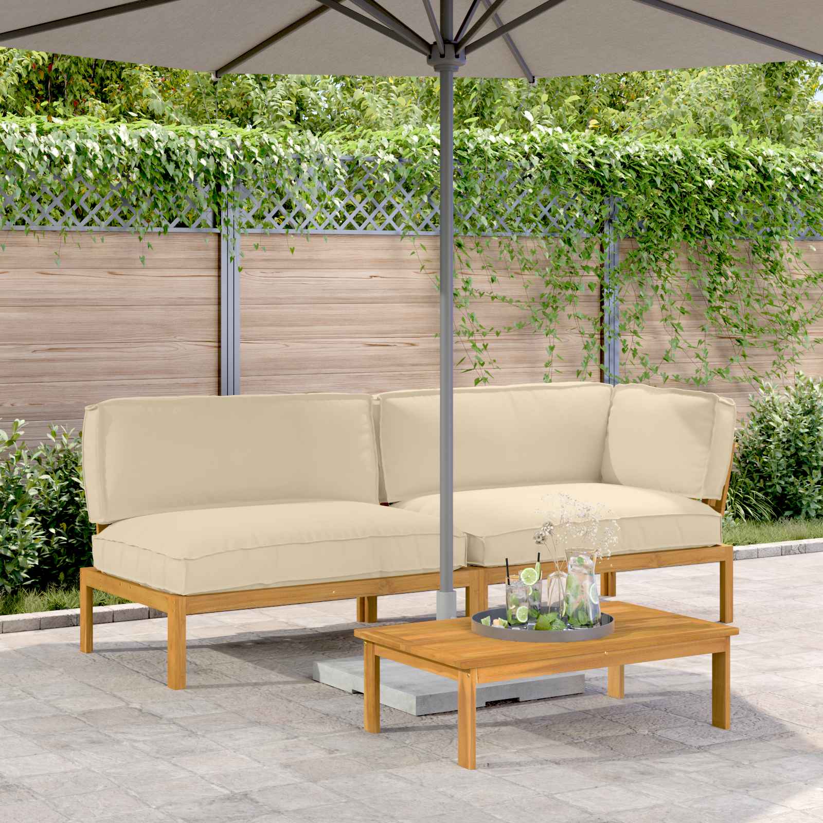 Sofa Set Mit Kissen Uni 4 Pcs Massivholz Akazie