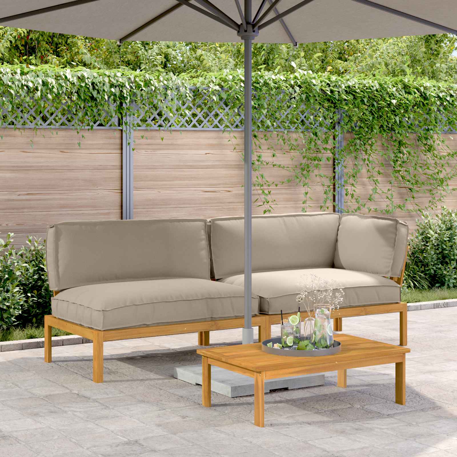 Sofa Set Mit Kissen Uni 4 Pcs Massivholz Akazie
