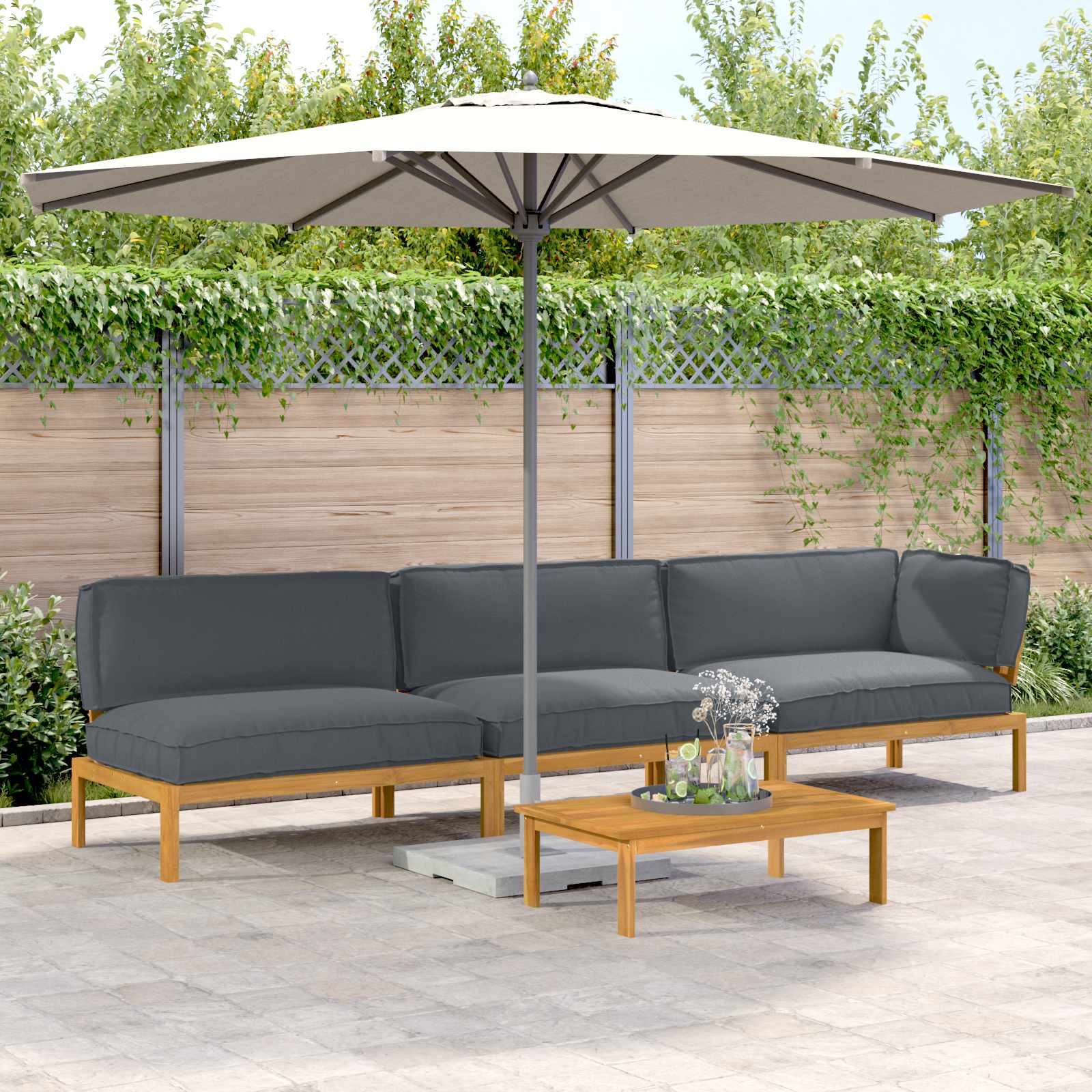 Sofa Set Mit Kissen Uni 4 Pcs Massivholz Akazie