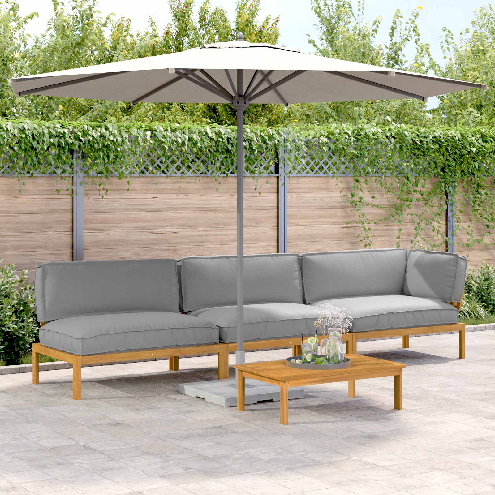 Sofa Set Mit Kissen Uni 4 Pcs Massivholz Akazie