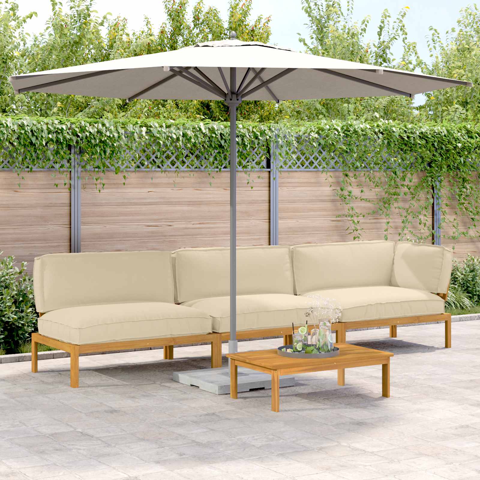 Sofa Set Mit Kissen Uni 4 Pcs Massivholz Akazie