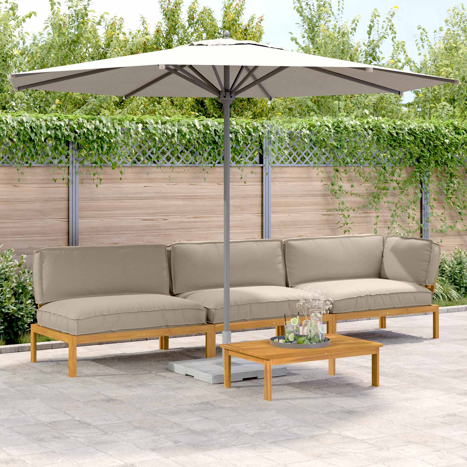 Sofa Set Mit Kissen Uni 4 Pcs Massivholz Akazie