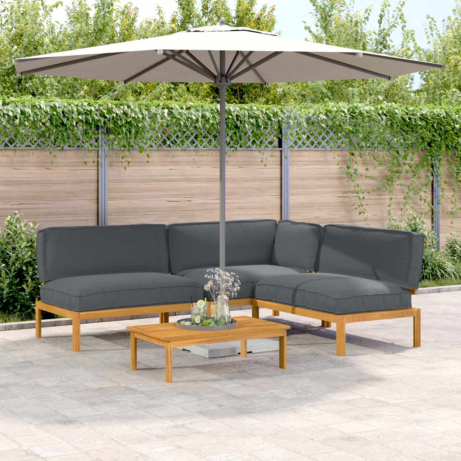 Sofa Set Mit Kissen Uni 4 Pcs Massivholz Akazie
