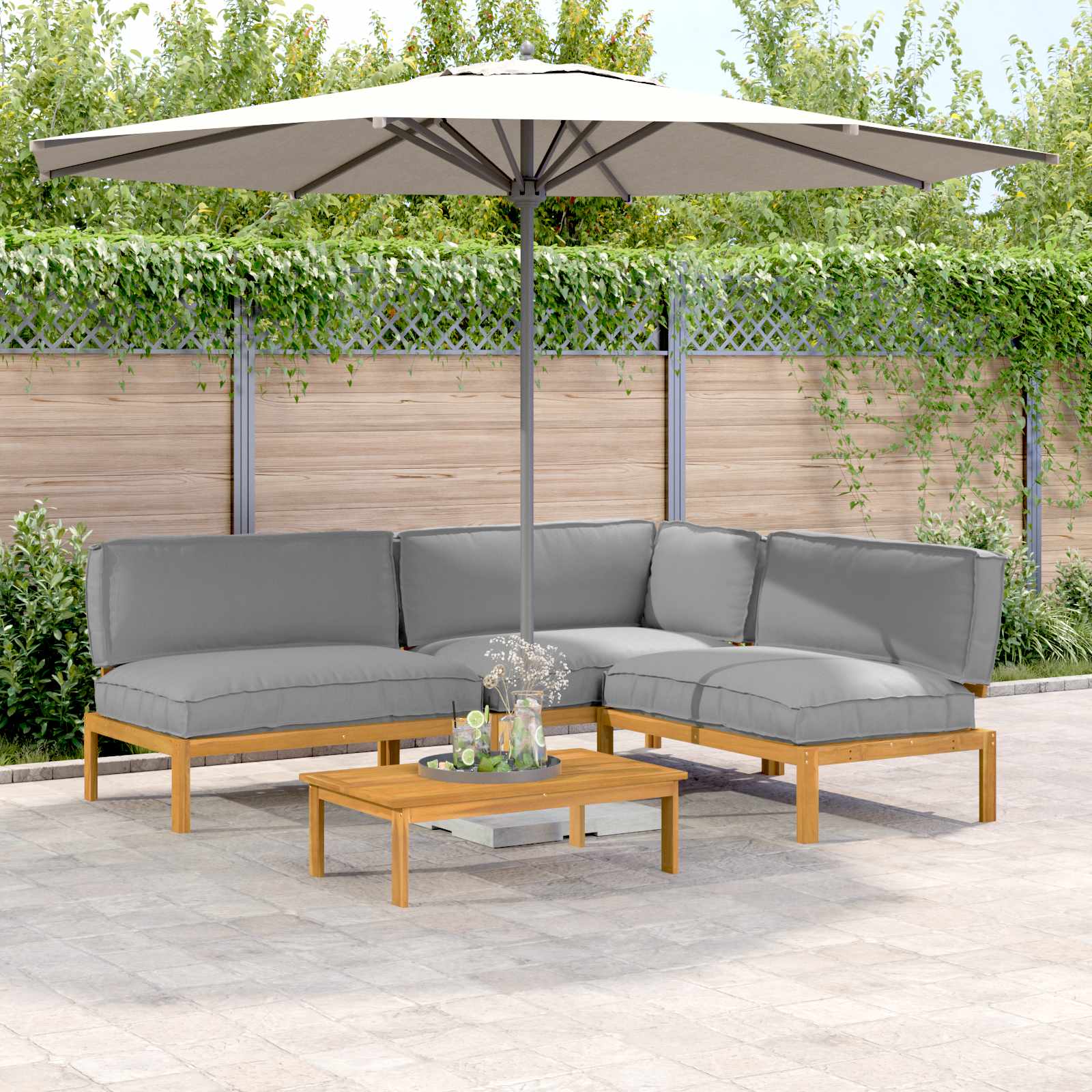 Sofa Set Mit Kissen Uni 4 Pcs Massivholz Akazie