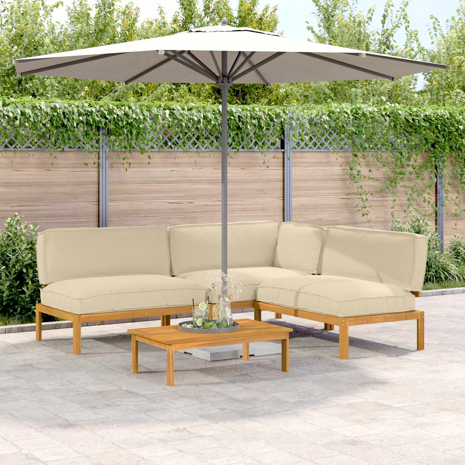 Sofa Set Mit Kissen Uni 4 Pcs Massivholz Akazie