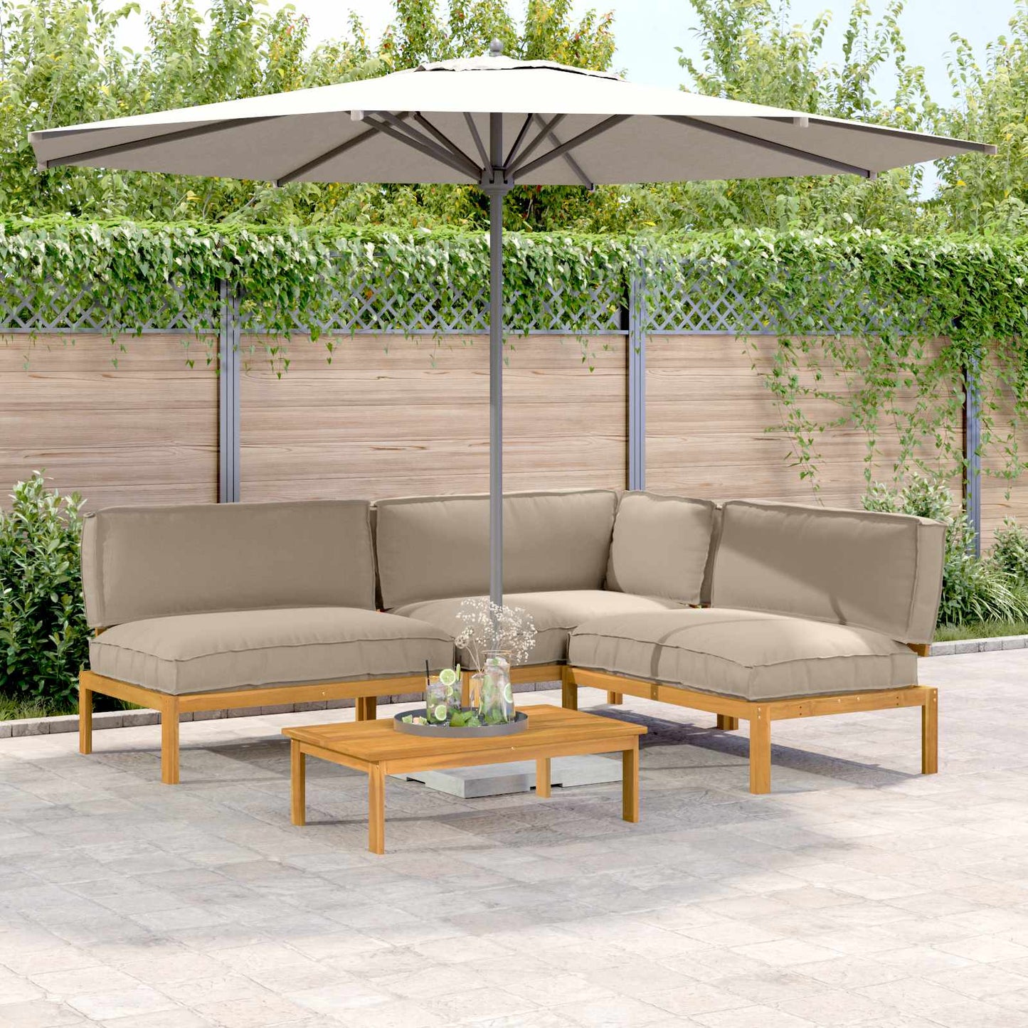 Sofa Set Mit Kissen Uni 4 Pcs Massivholz Akazie
