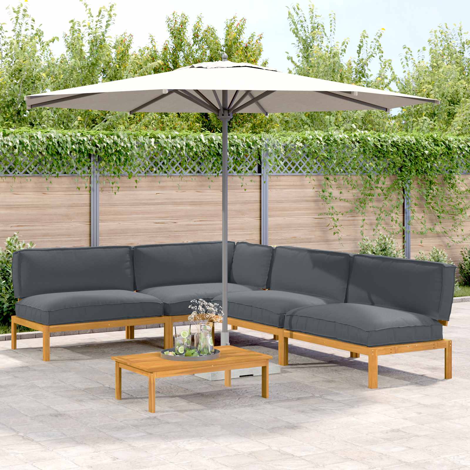 Sofa Set Mit Kissen Uni 4 Pcs Massivholz Akazie