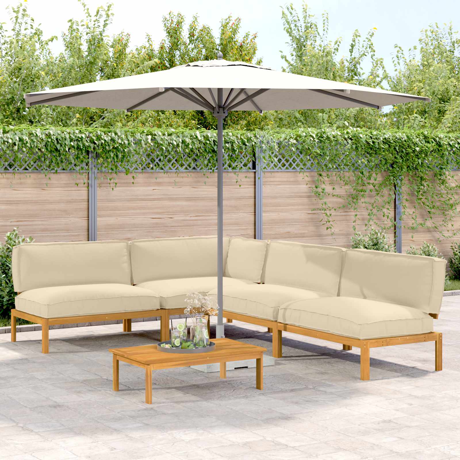 Sofa Set Mit Kissen Uni 4 Pcs Massivholz Akazie