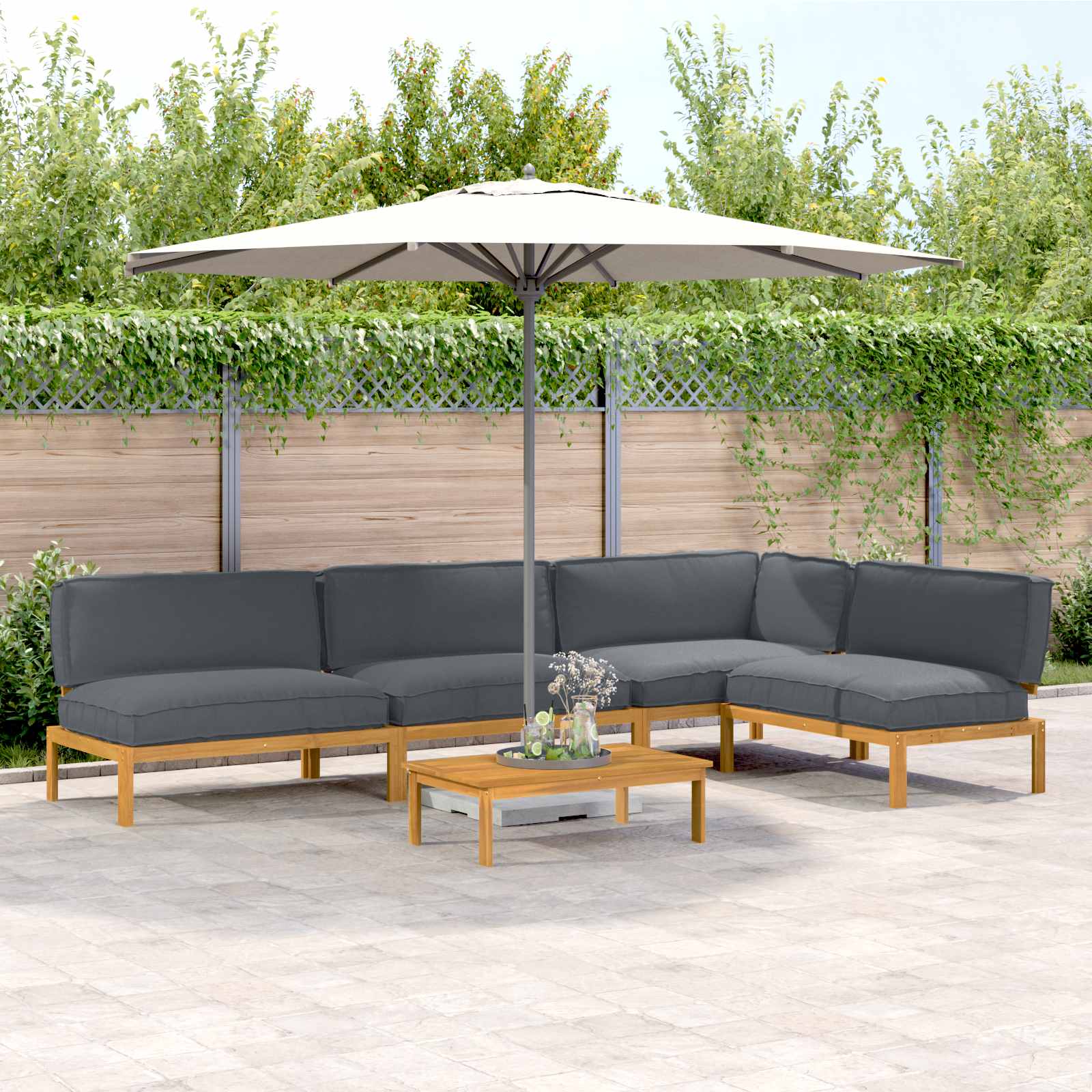 Sofa Set Mit Kissen Uni 4 Pcs Massivholz Akazie