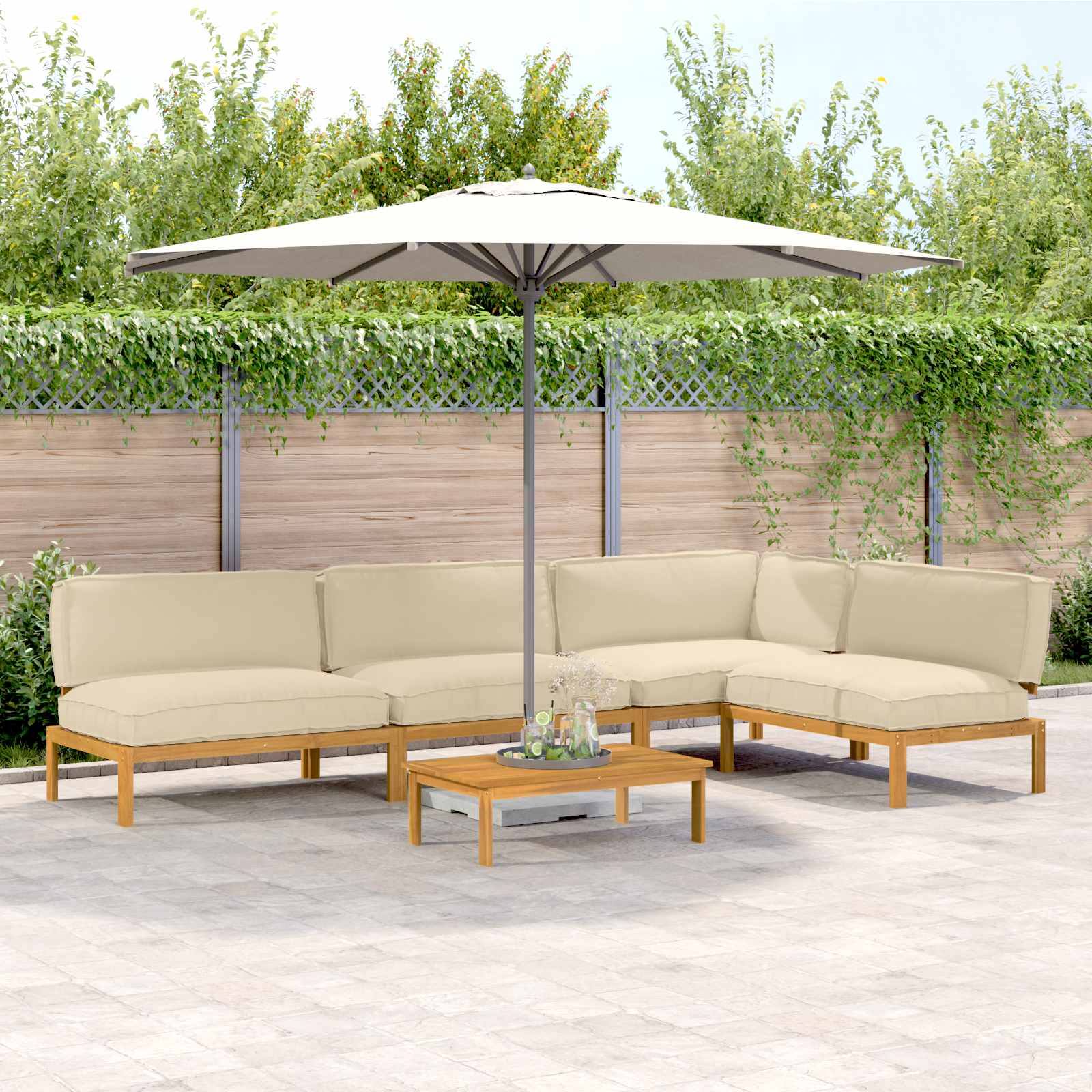 Sofa Set Mit Kissen Uni 4 Pcs Massivholz Akazie