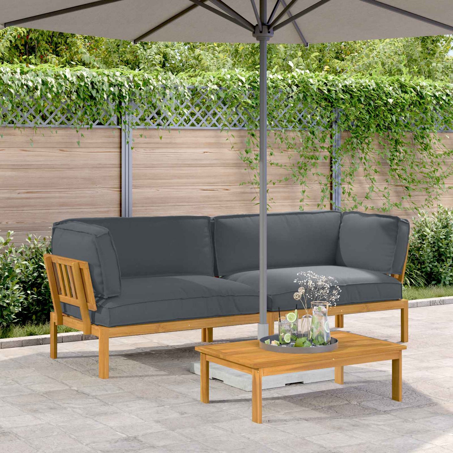 Sofa Set Mit Kissen Uni 4 Pcs Massivholz Akazie
