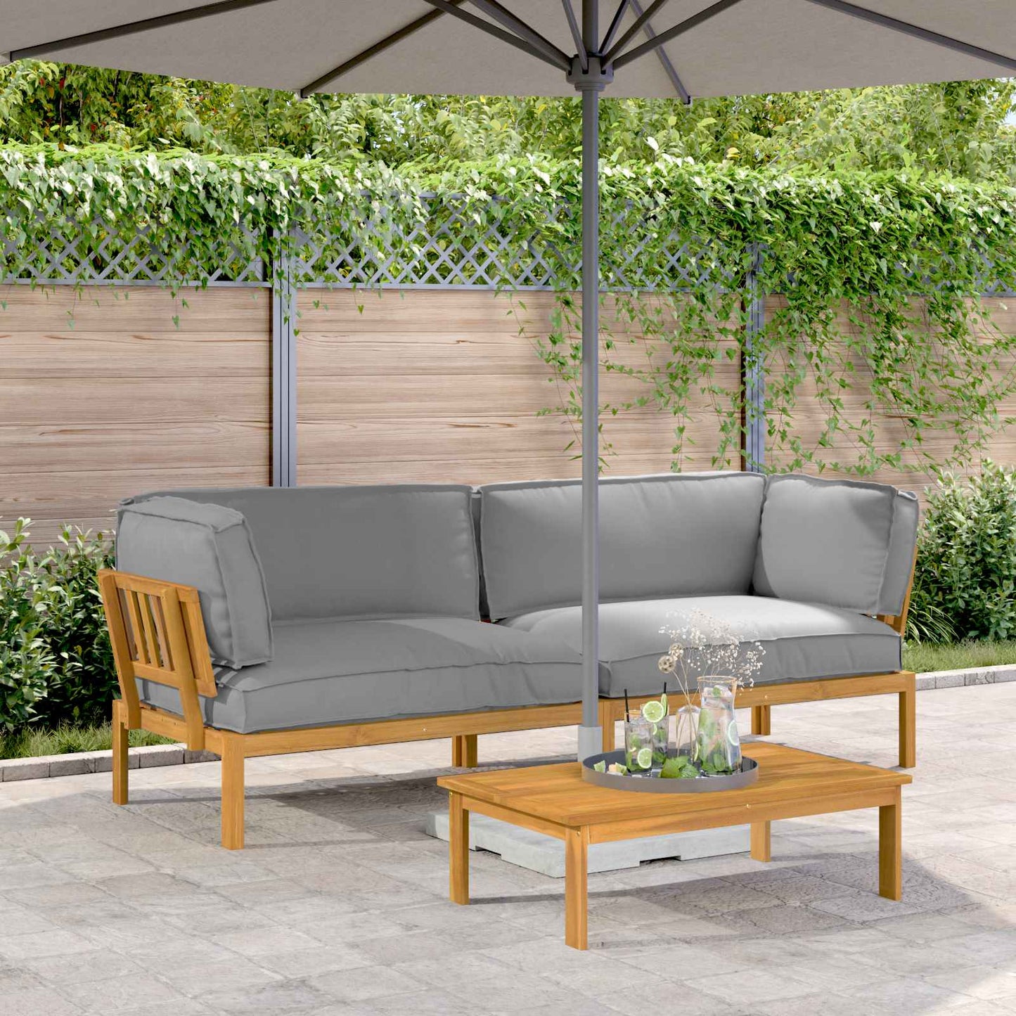 Sofa Set Mit Kissen Uni 4 Pcs Massivholz Akazie
