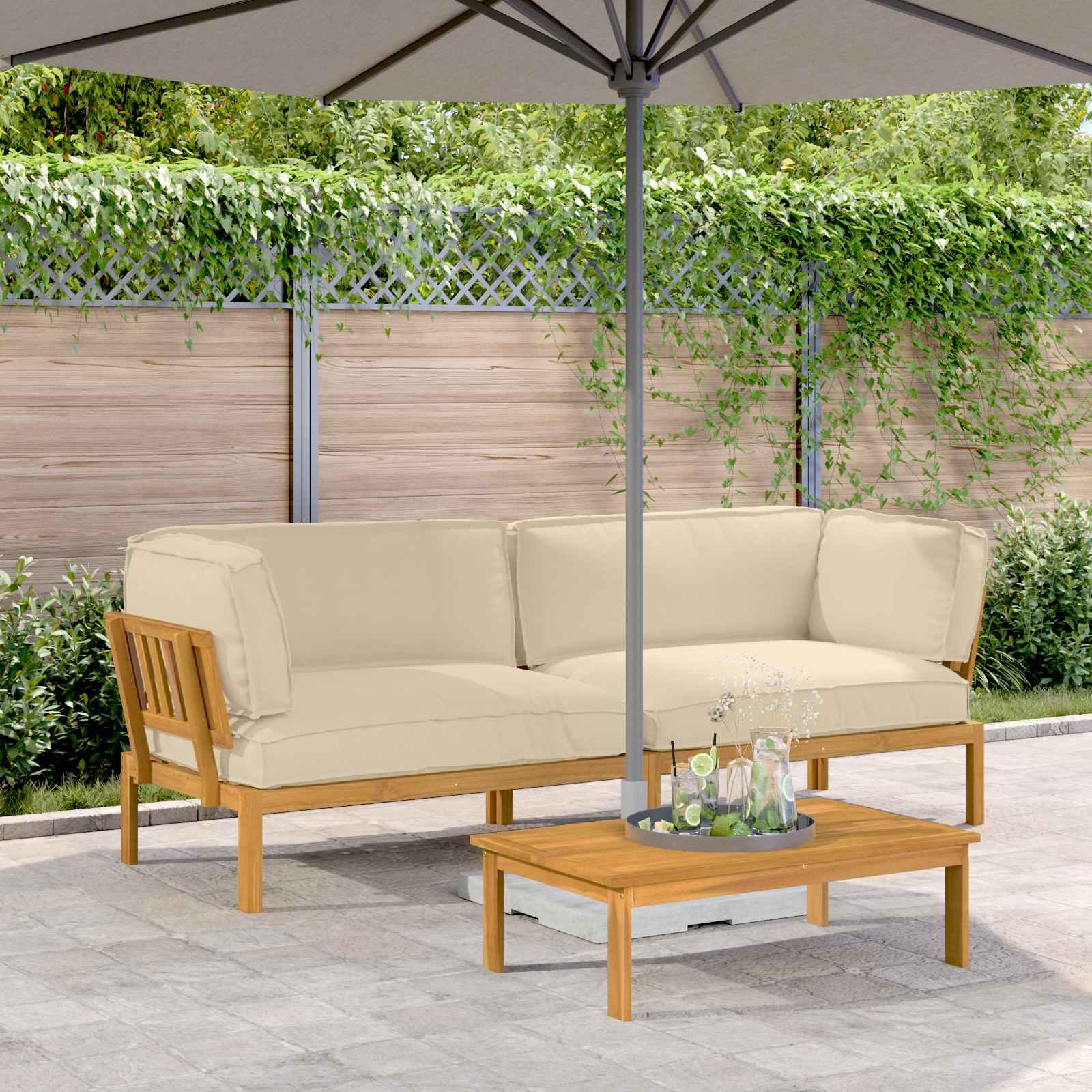 Sofa Set Mit Kissen Uni 4 Pcs Massivholz Akazie